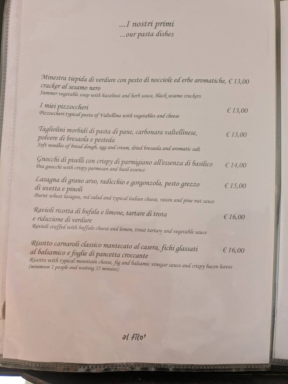 Menu di Ristorante Al Filò 