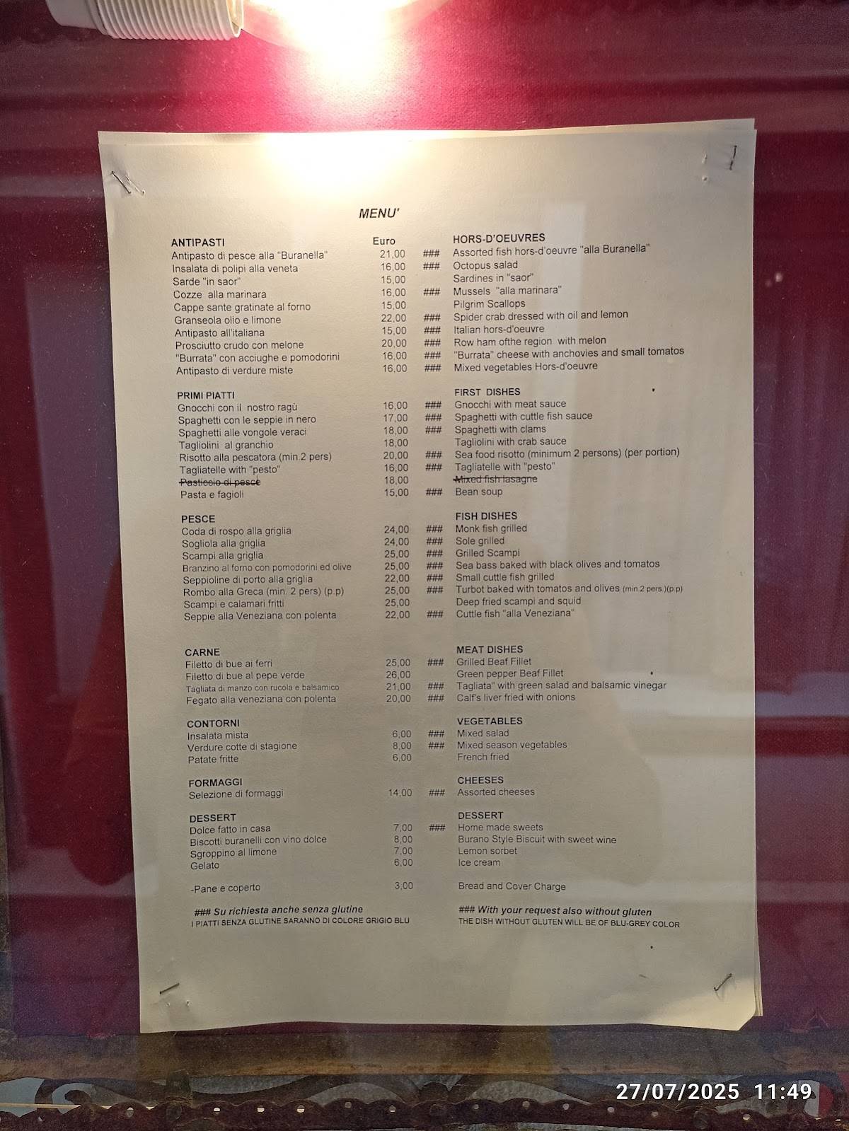 Menu di Al Giardinetto da Severino 