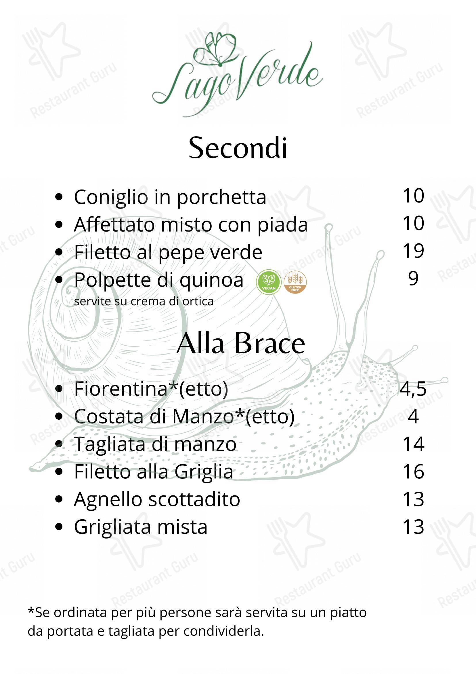 Menu bar per lago verde ristorante