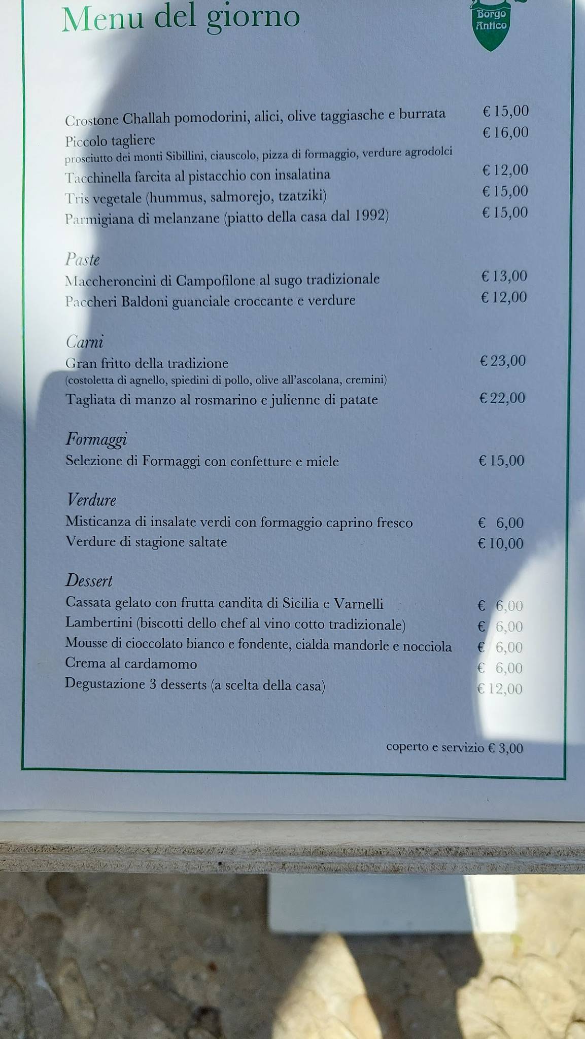 Menu di Ristorante Borgo Antico 