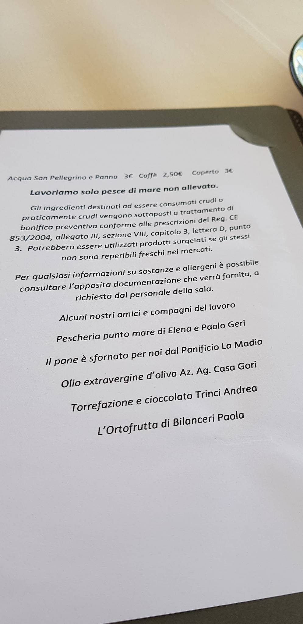 Menu di Ristorante Brasserie La Barcaccina 