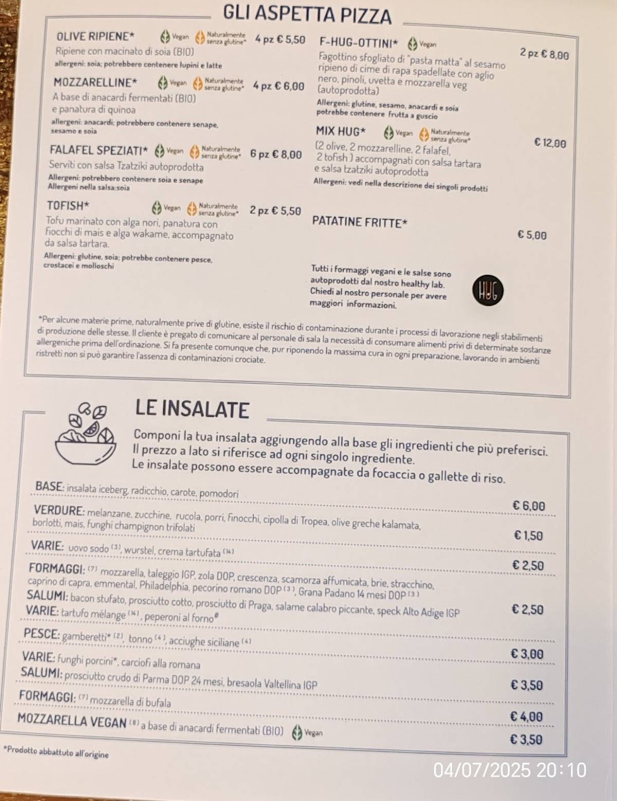 Menu di Pizzeria Cagiada 