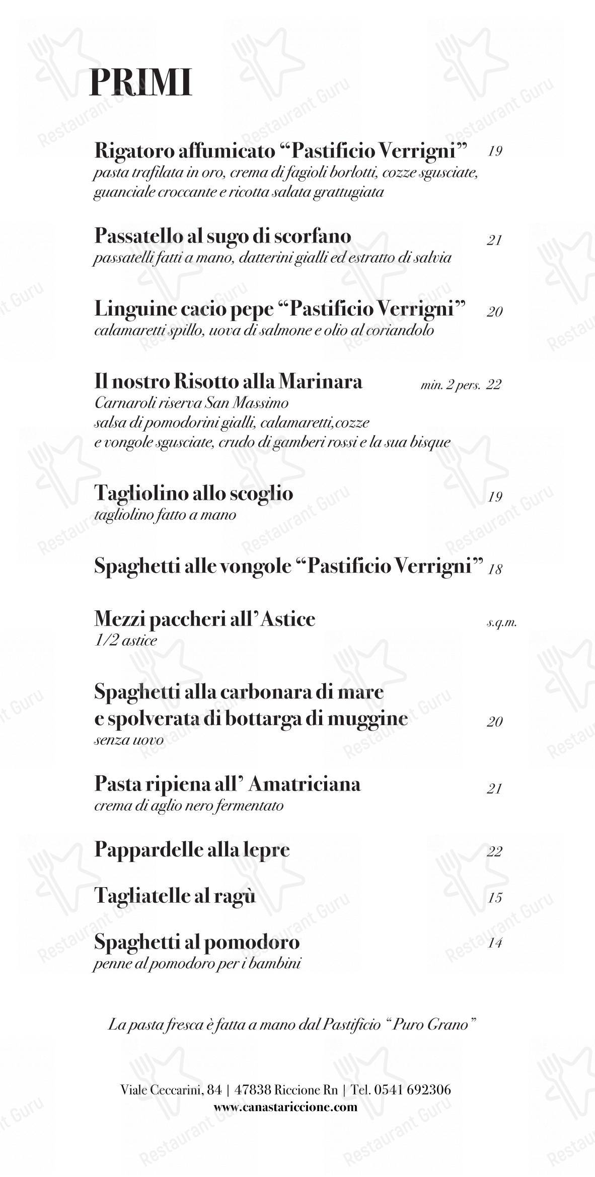 Menu per Ristorante Canasta Riccione in Riccione