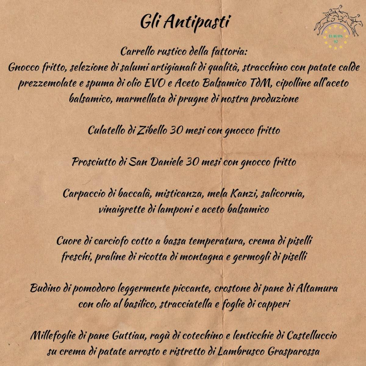 Menu di Ristorante Europa 92 Ristorante Pavarotti 