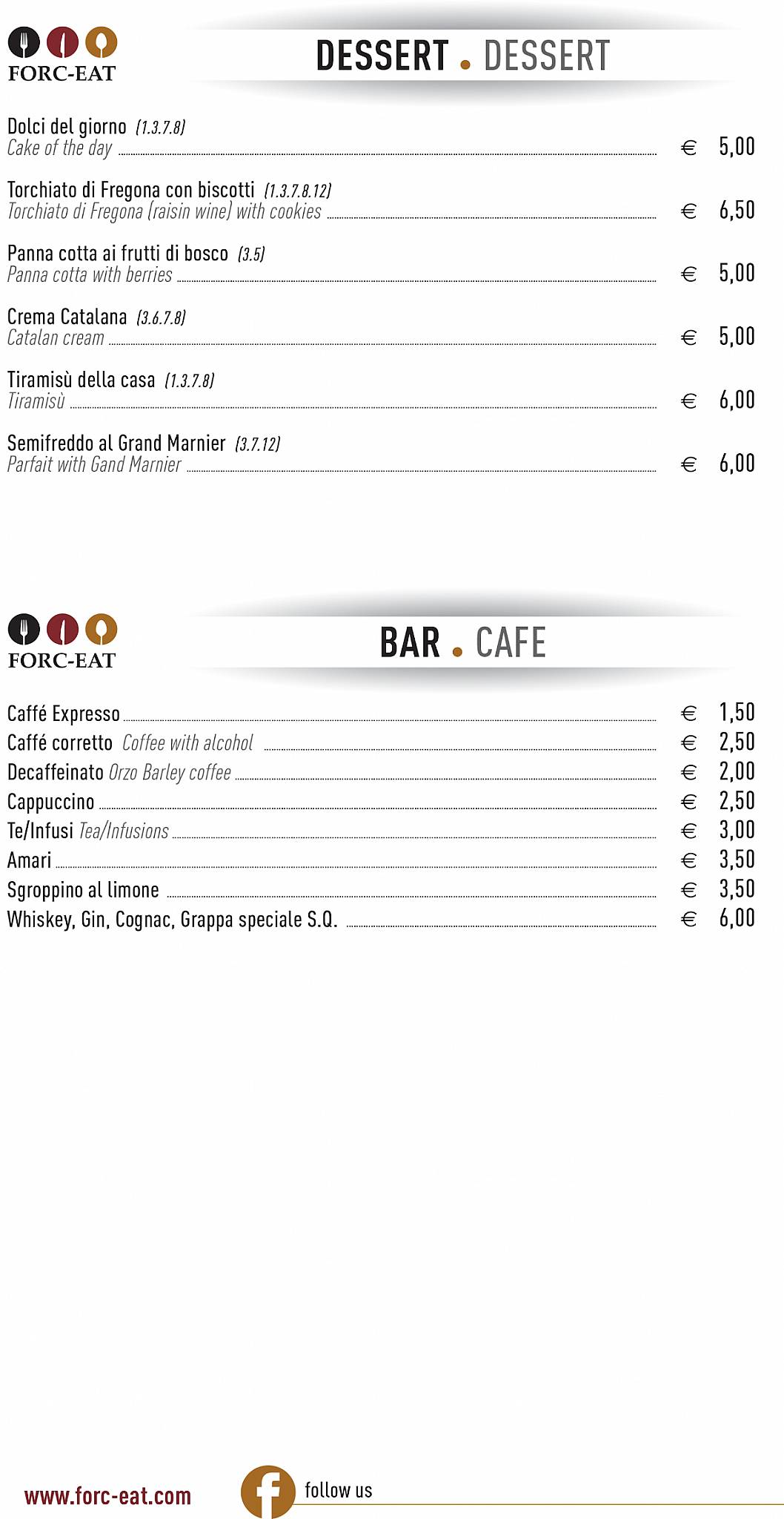 Menu di Ristorante Forcate 1970 