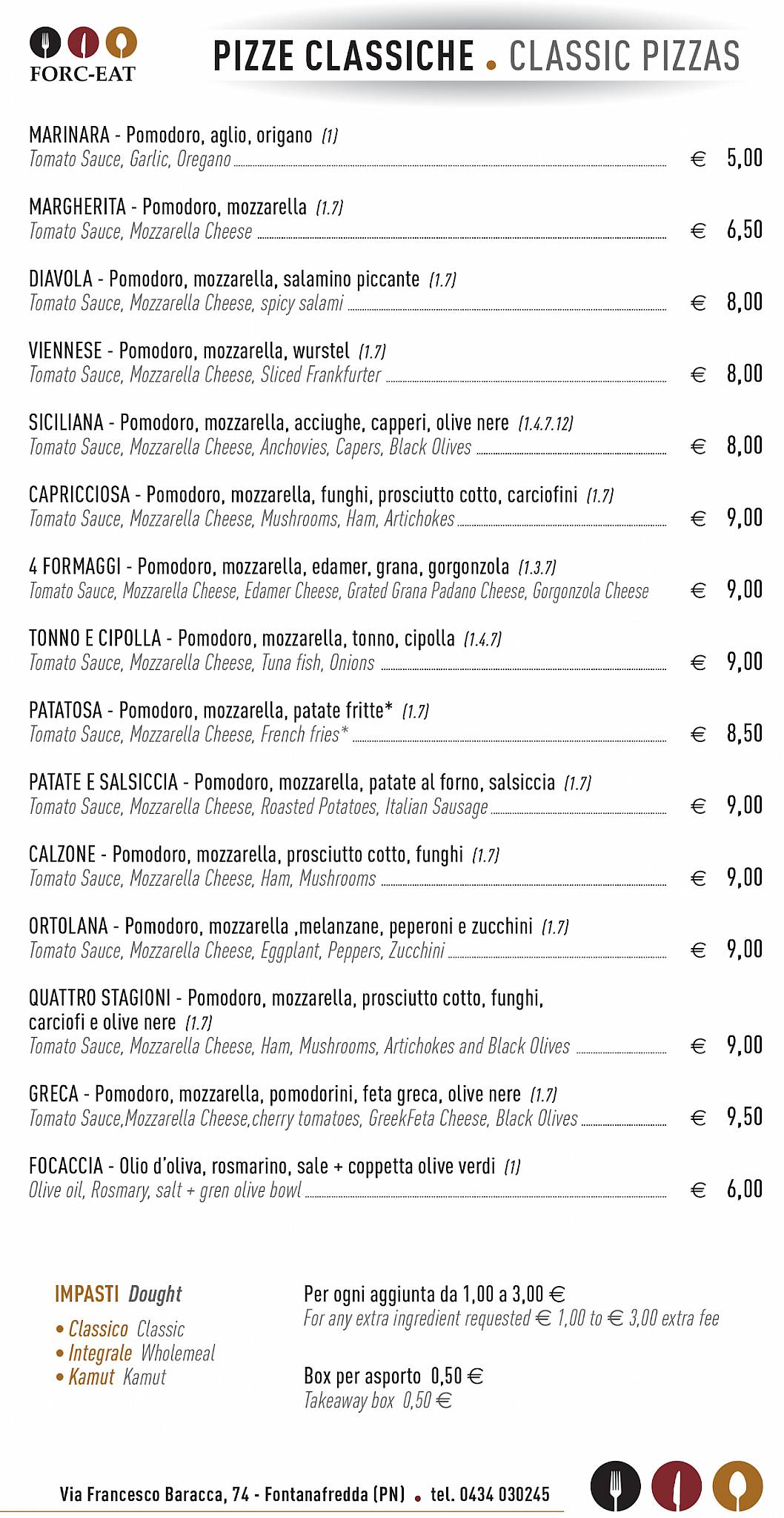 Menu di Ristorante Forcate 1970 