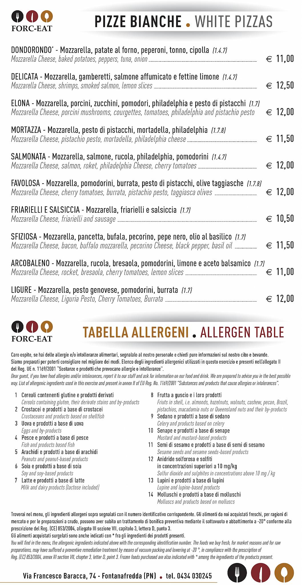 Menu di Ristorante Forcate 1970 