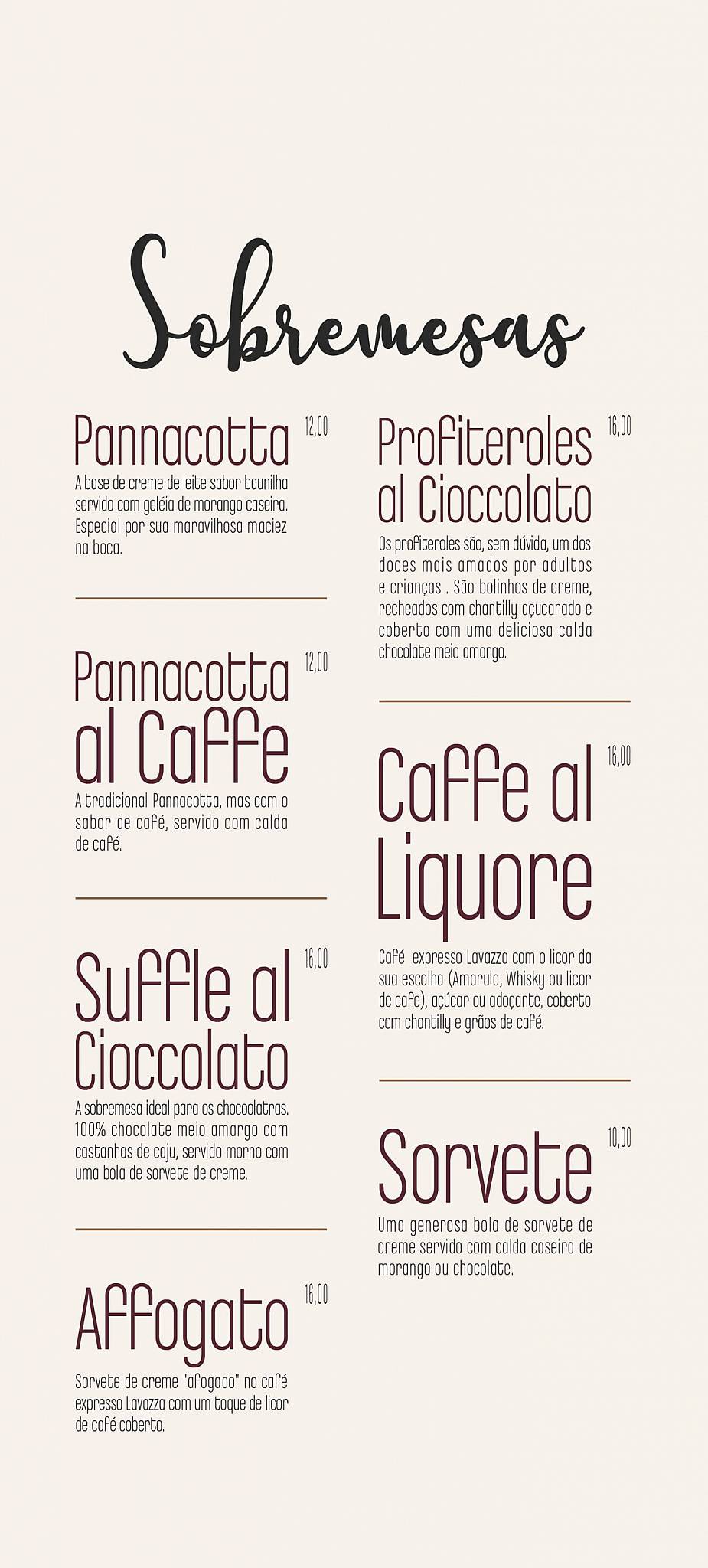 Restaurante Funiculì Funiculà em Blumenau cardápio