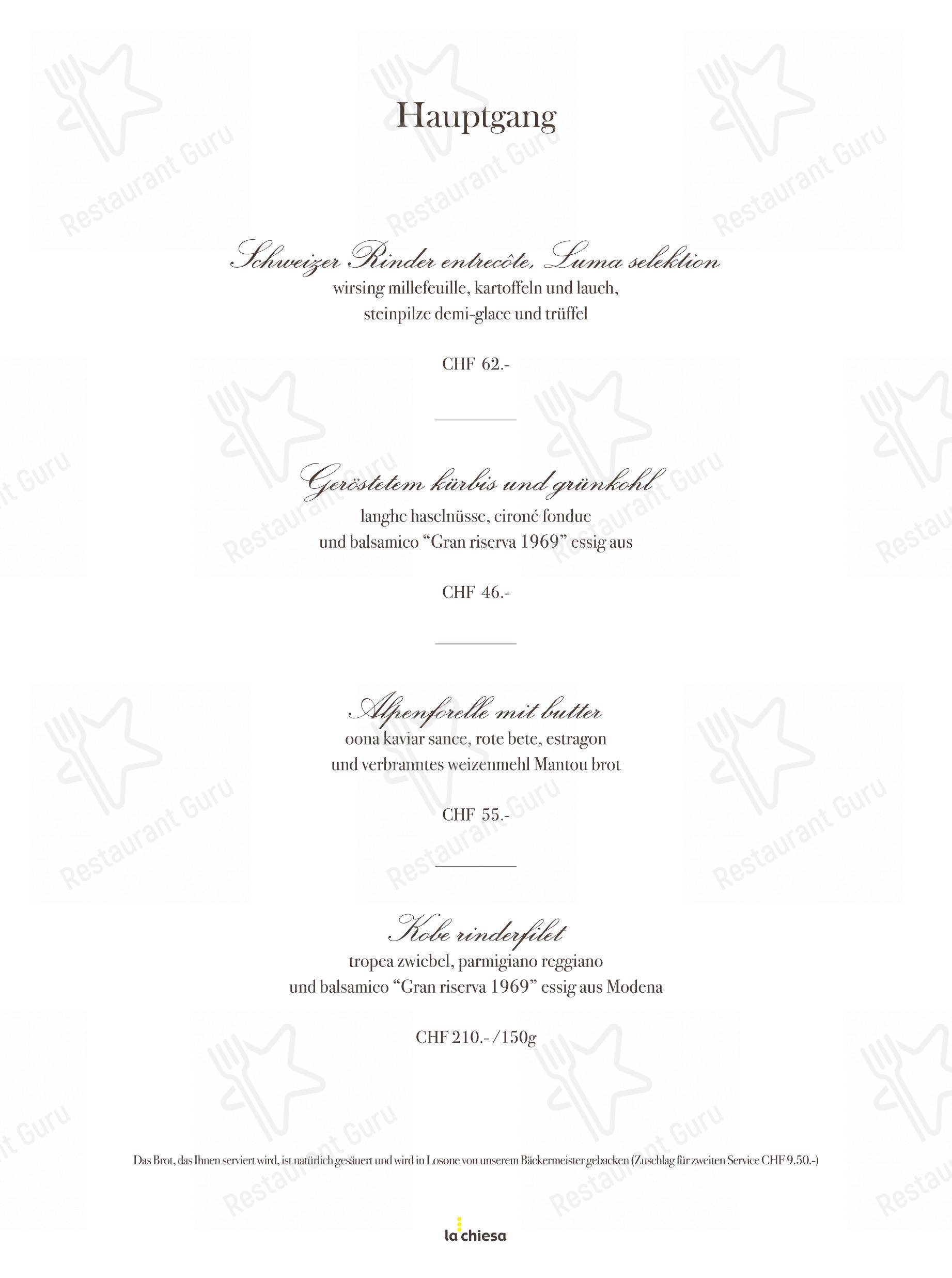 Menu di Ristorante La Chiesa - Menu