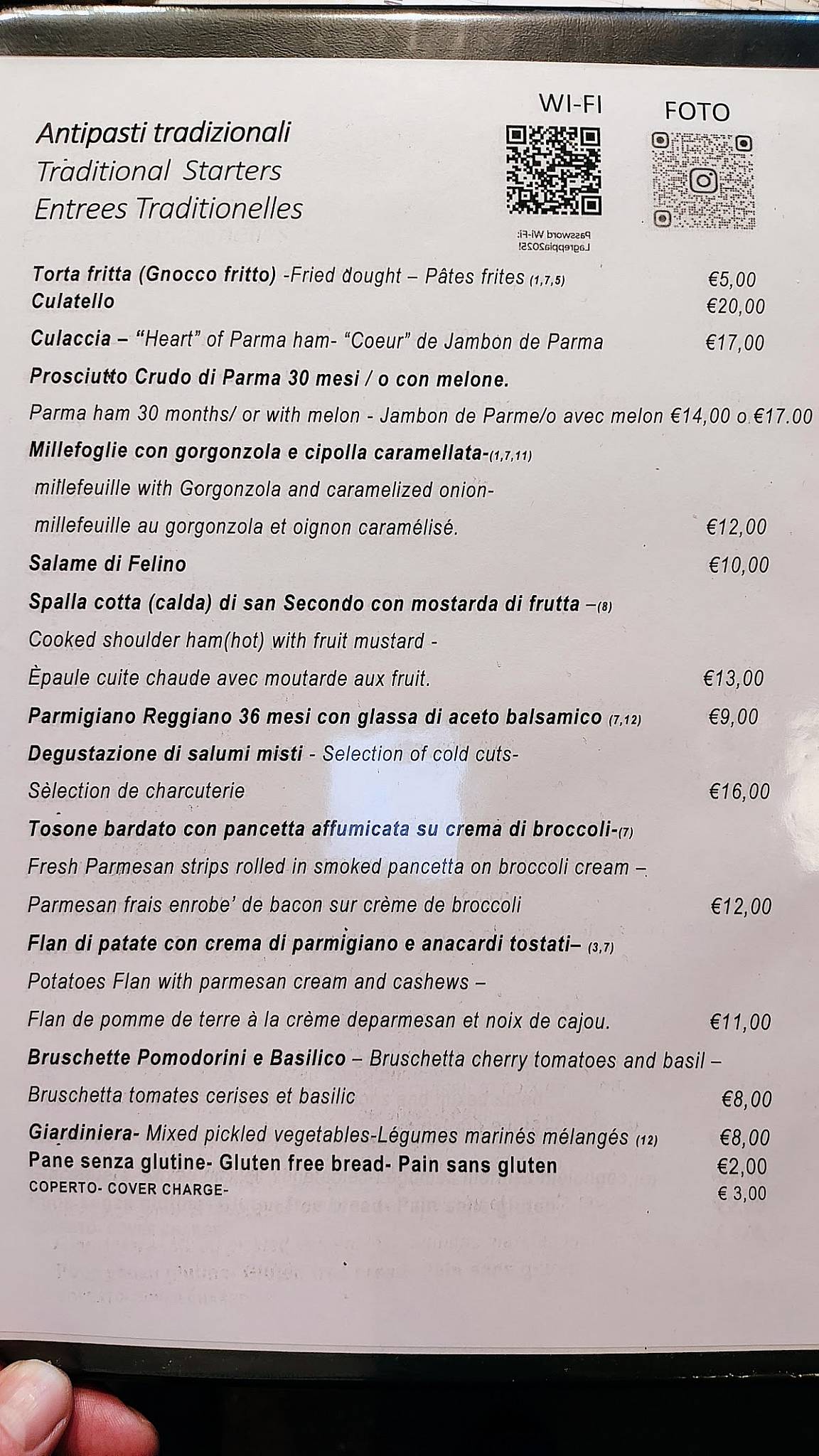 Menu di Ristorante La Greppia Parma 