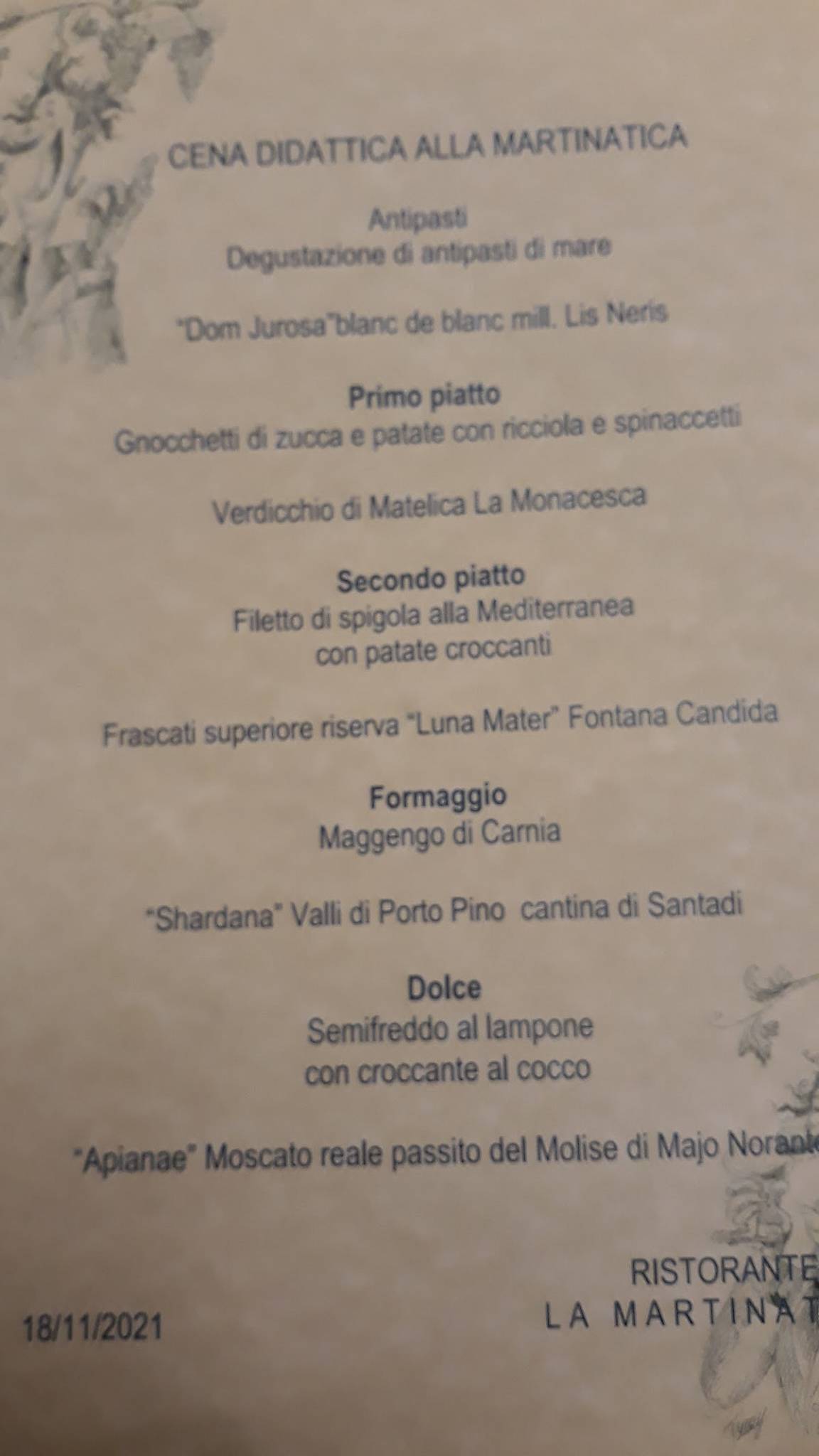 Menu di Ristorante La Martinatica 