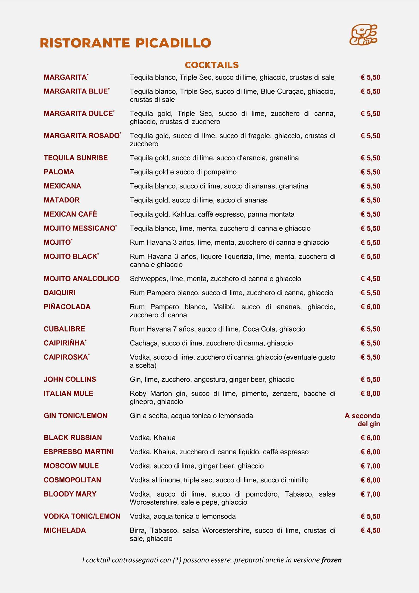 Menu di Ristorante Messicano Picadillo 