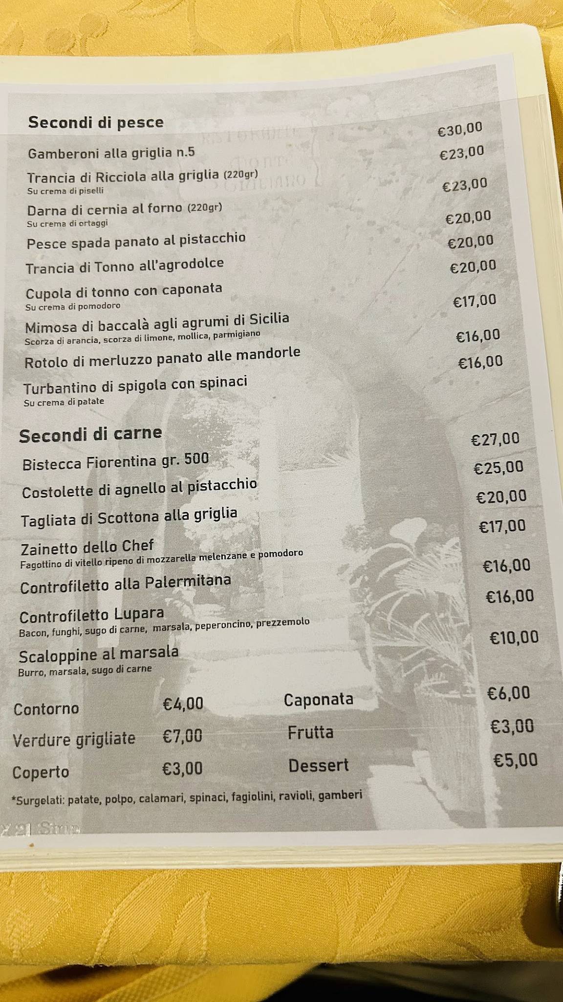 Menu di Ristorante Monte San Giuliano 