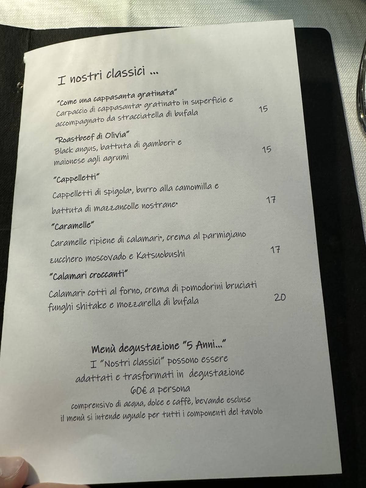 Menu di Ristorante Olivia in Rosa 