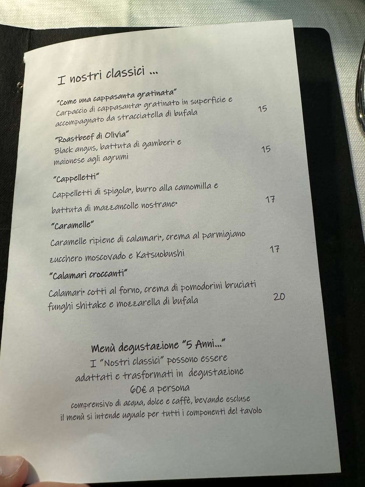 Menu di Ristorante Olivia in Rosa 