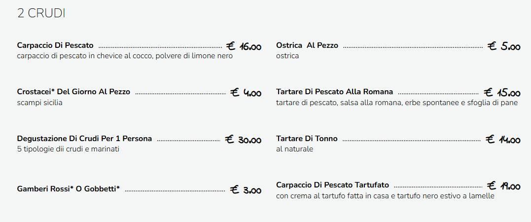Menu di Papeete Beach - Ristorante e bar Ladispoli 