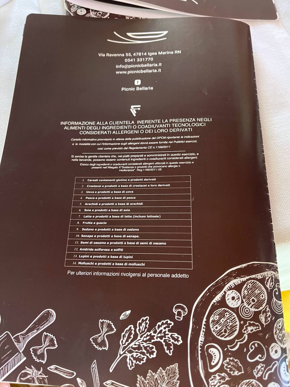 Menu di Ristorante Residence Appartamenti Pic Nic 