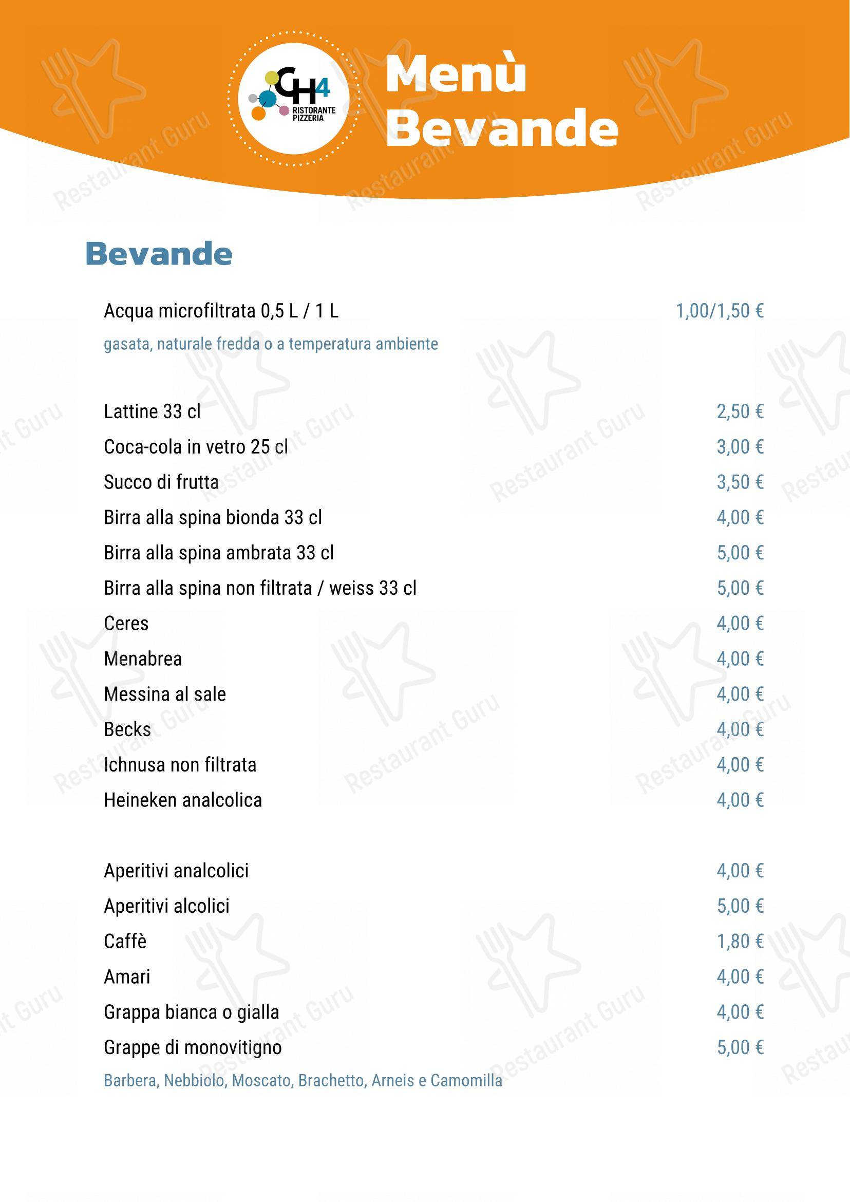 Menu per Ristorante Pizzeria Bar del CH4 Sporting Club ristorante