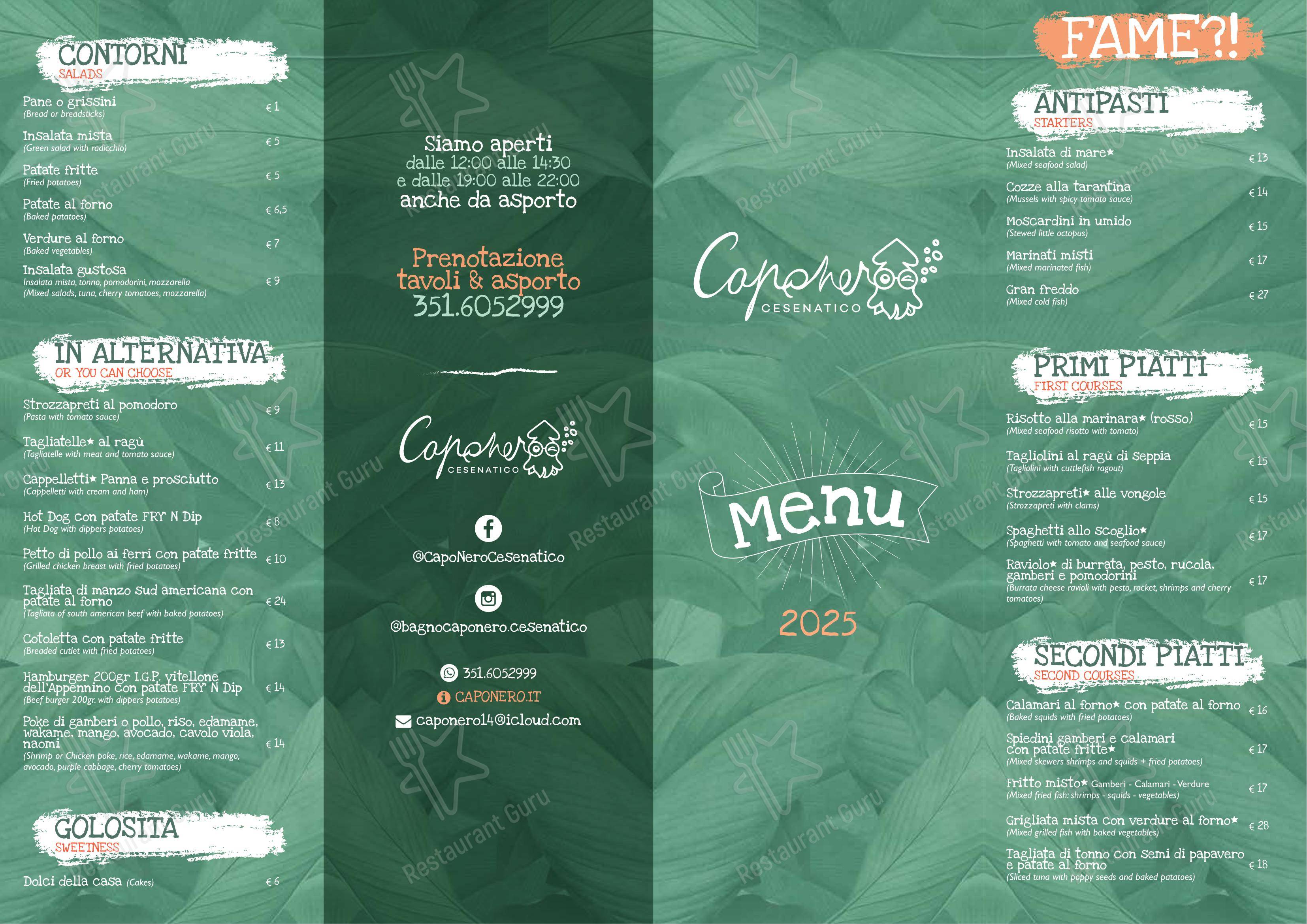 Menu per Ristorante Pizzeria Capo Nero ristorante