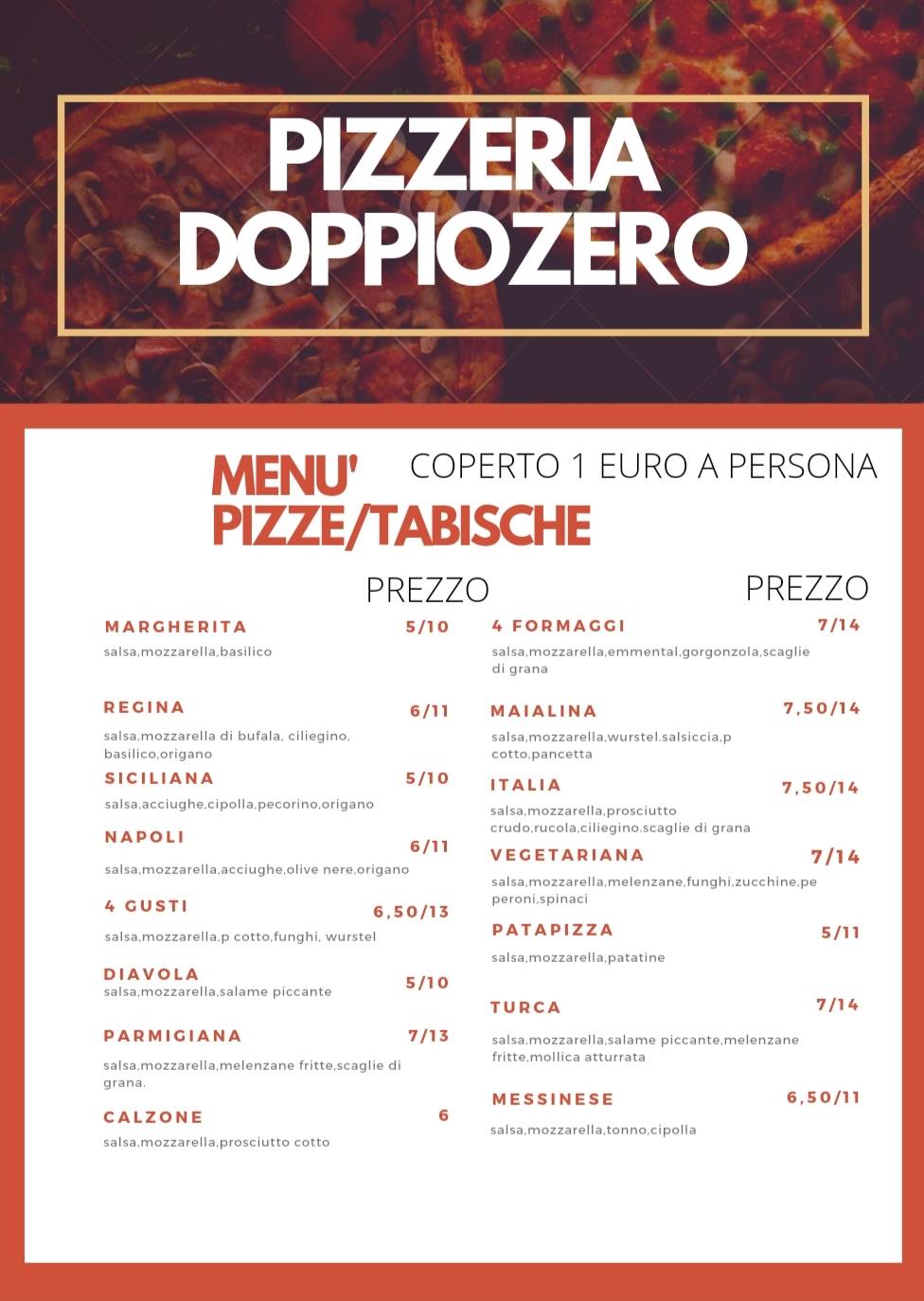 Menu di Ristorante-Pizzeria #DoppioZero 