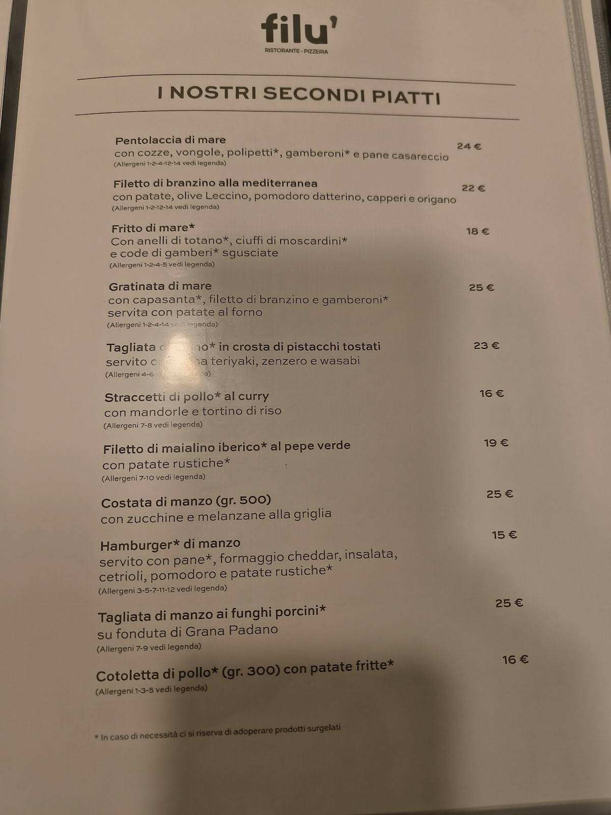 Menu di Ristorante Pizzeria Filù 