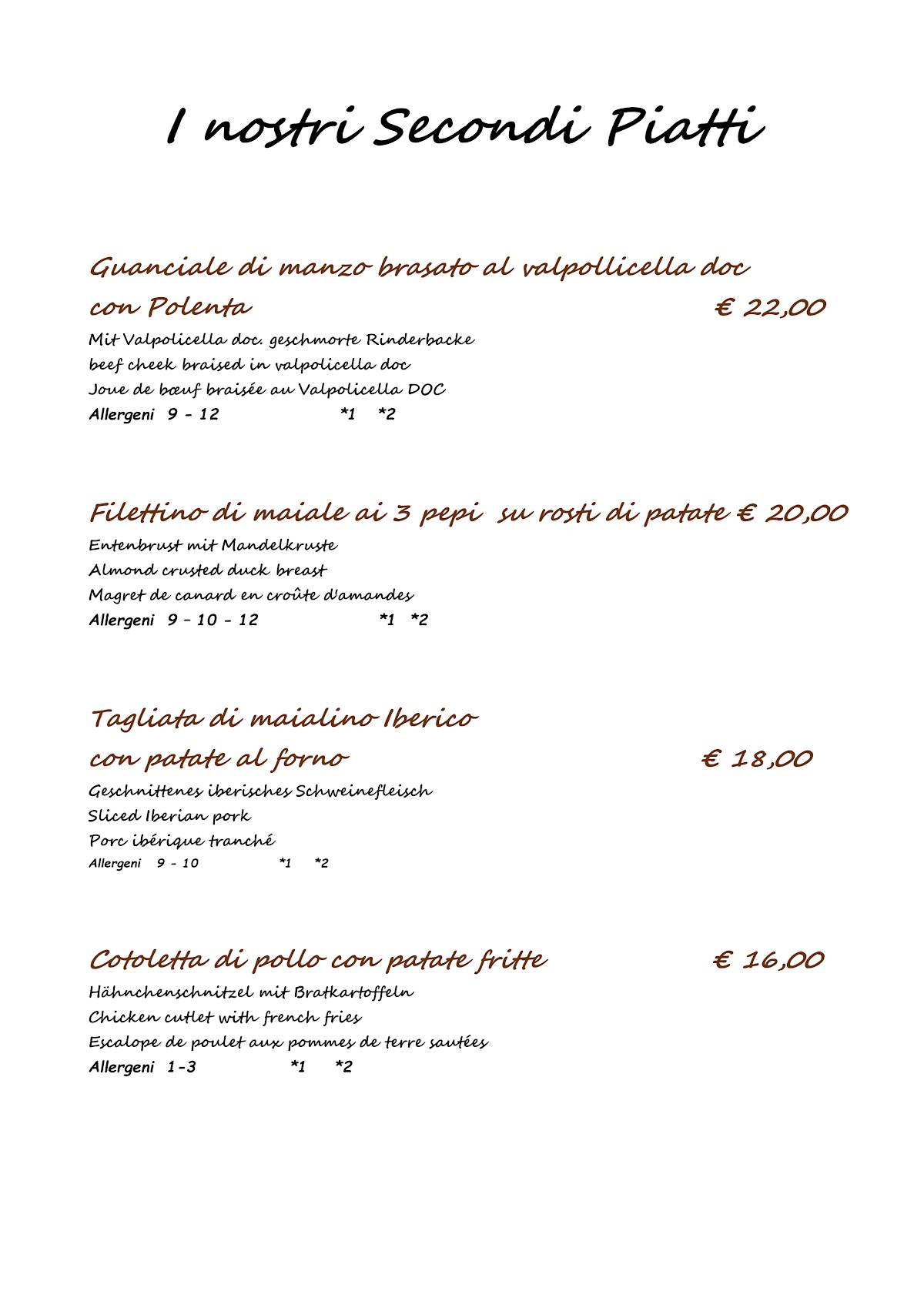 Menu di La Cicala e La Fenice 
