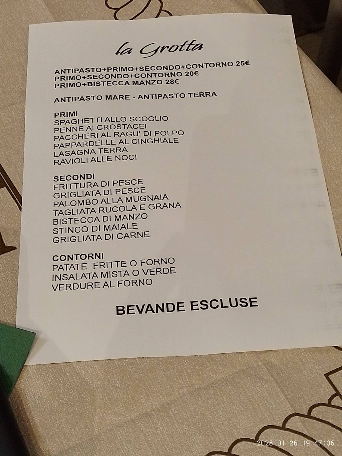 Menu di Ristorante Pizzeria La Grotta, Cascina 