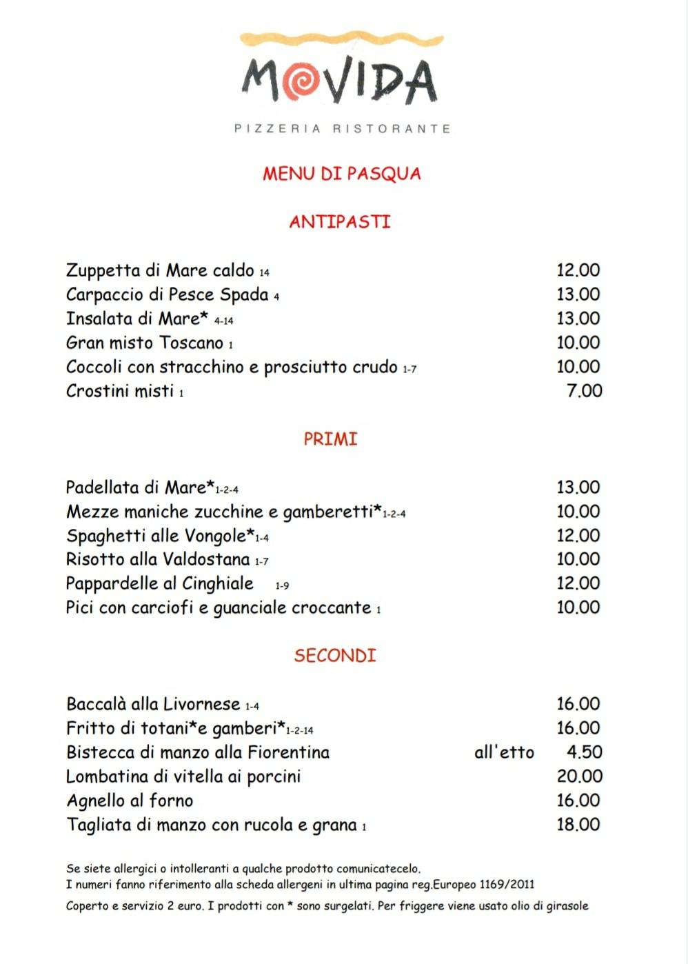 Menu di Ristorante Pizzeria Movida 