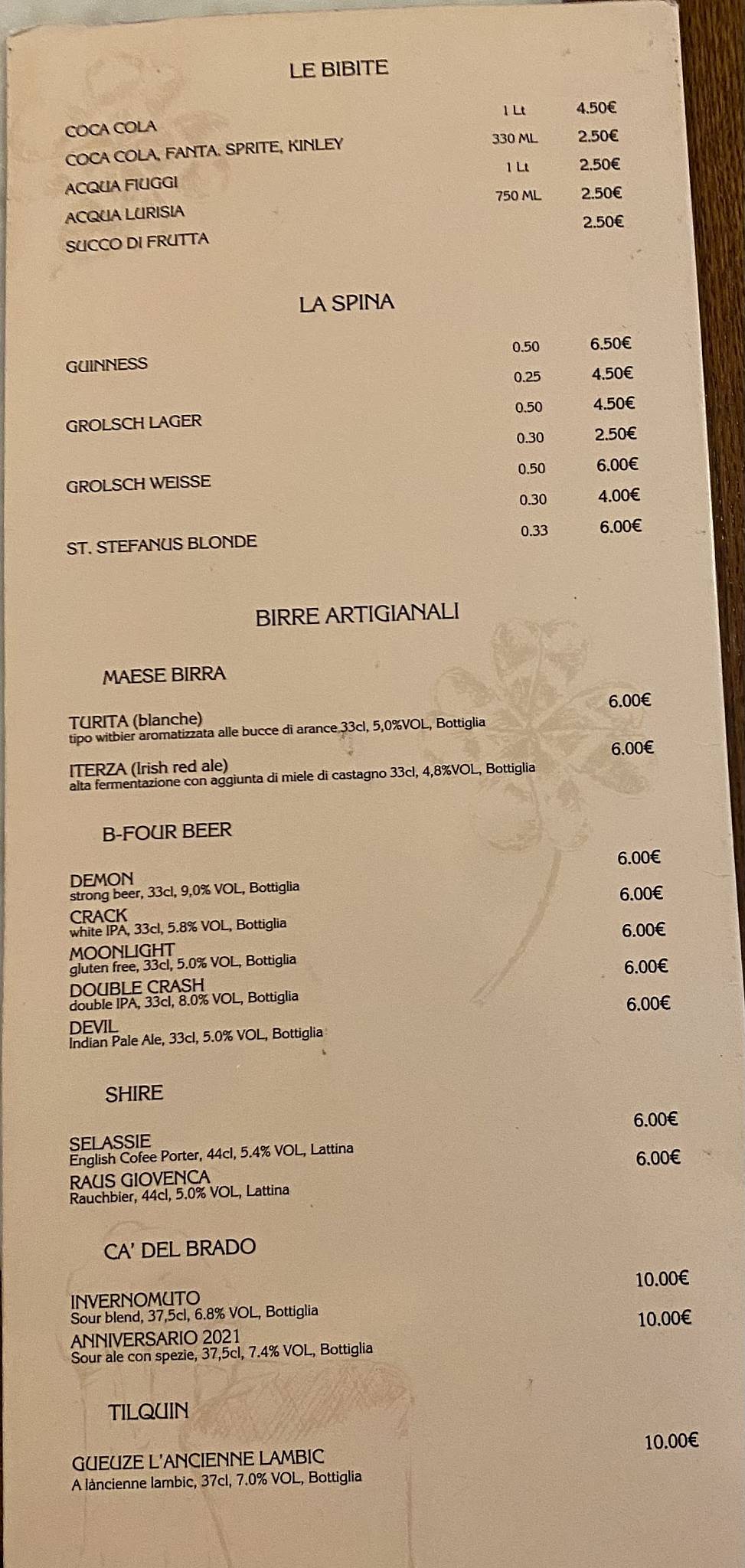 Menu di Ristorante Pizzeria Slongia 