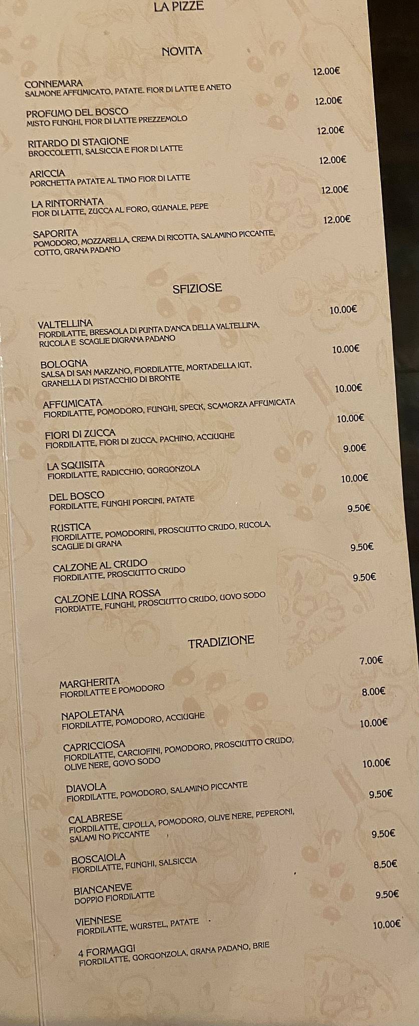 Menu di Ristorante Pizzeria Slongia 