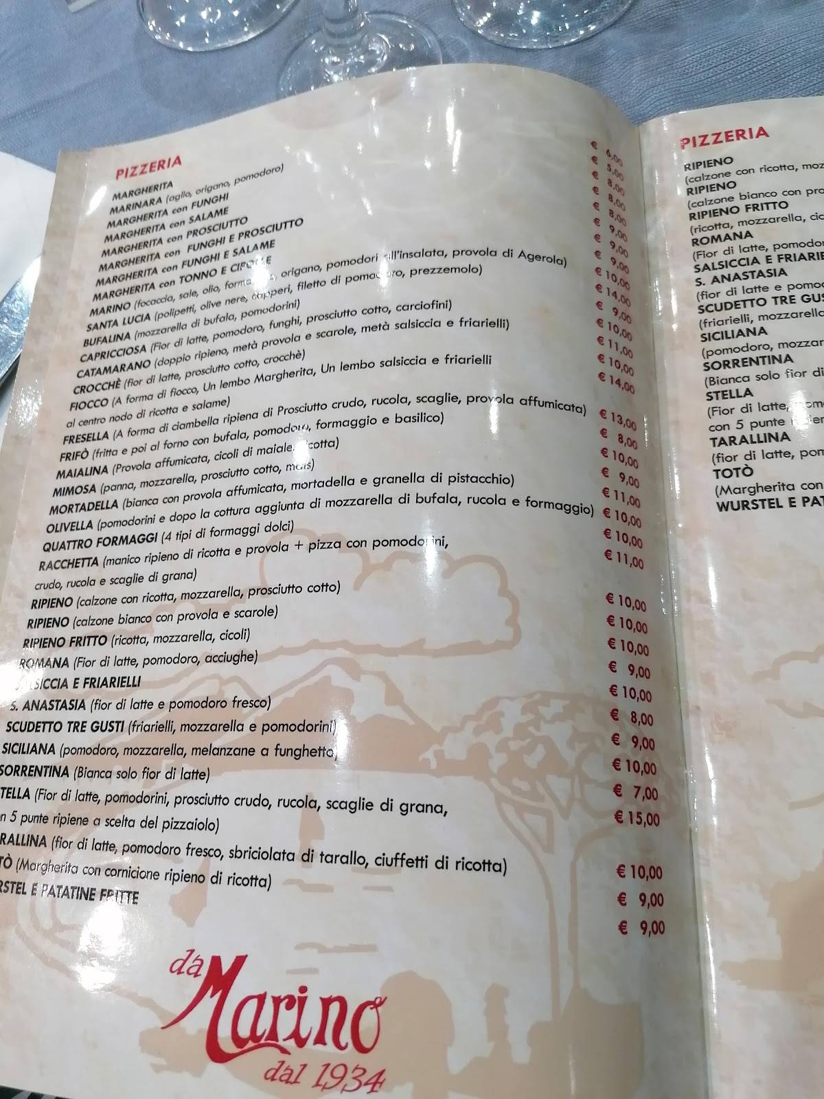 Menu di Ristorante Pizzeria da Marino 