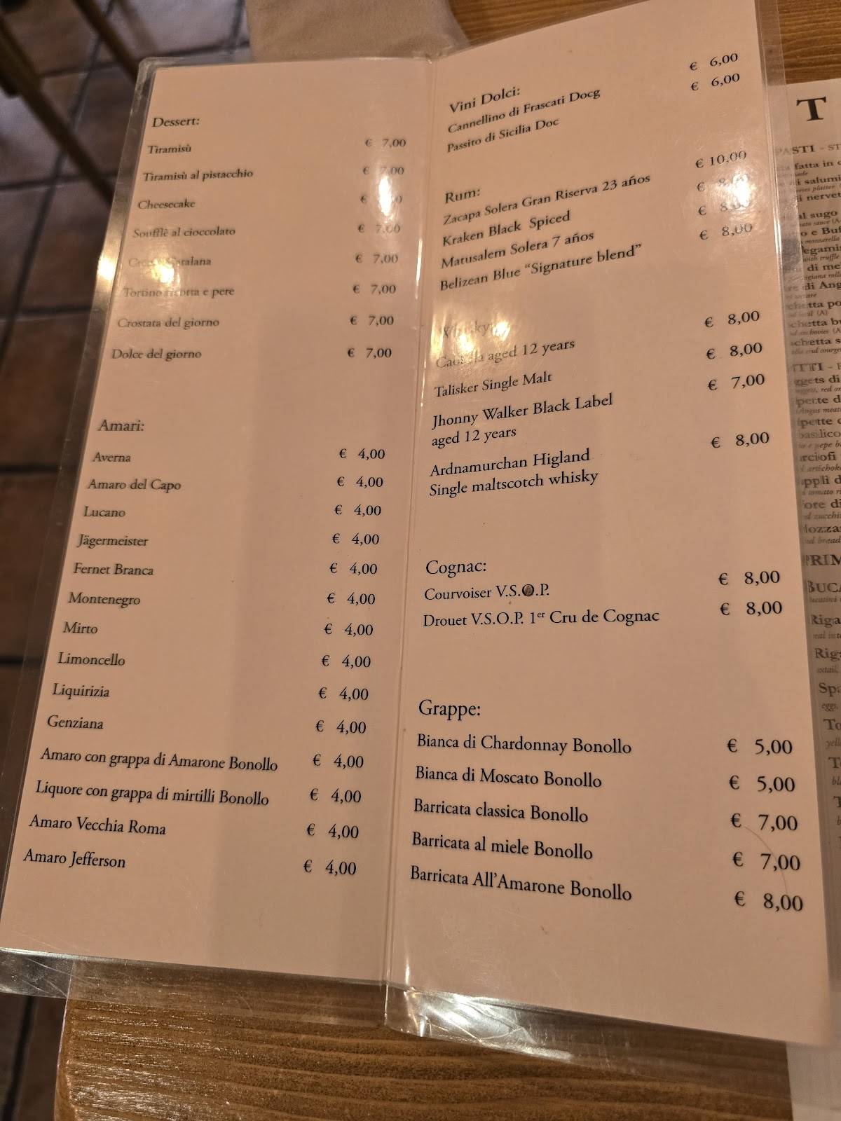 Menu di Ristorante Vecchia Roma 