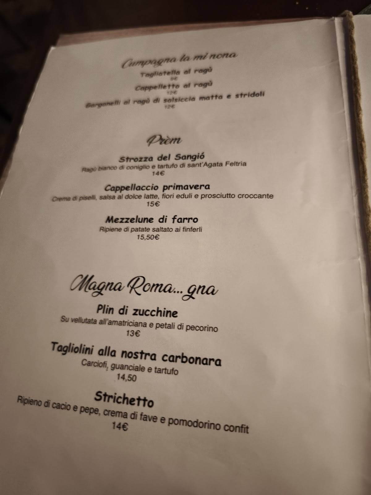 Menu di Al Sangiò - Magna e bè 