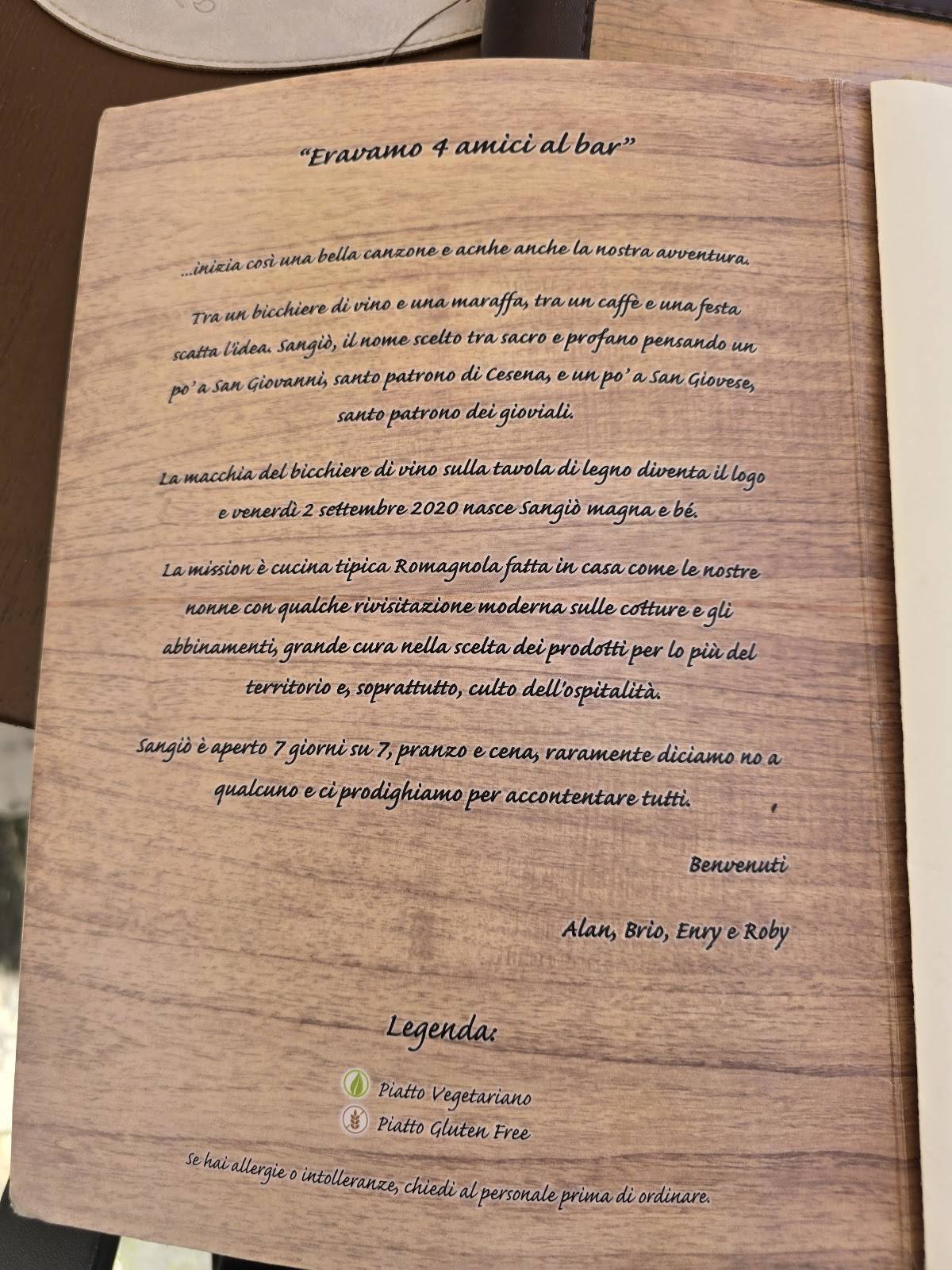 Menu di Al Sangiò - Magna e bè 