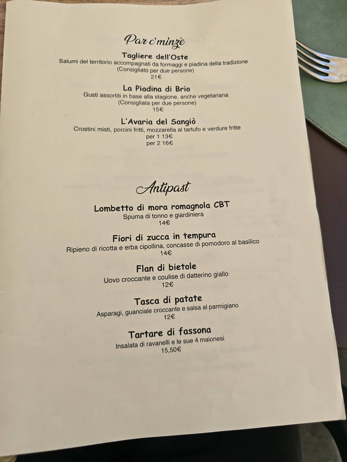 Menu di Al Sangiò - Magna e bè 