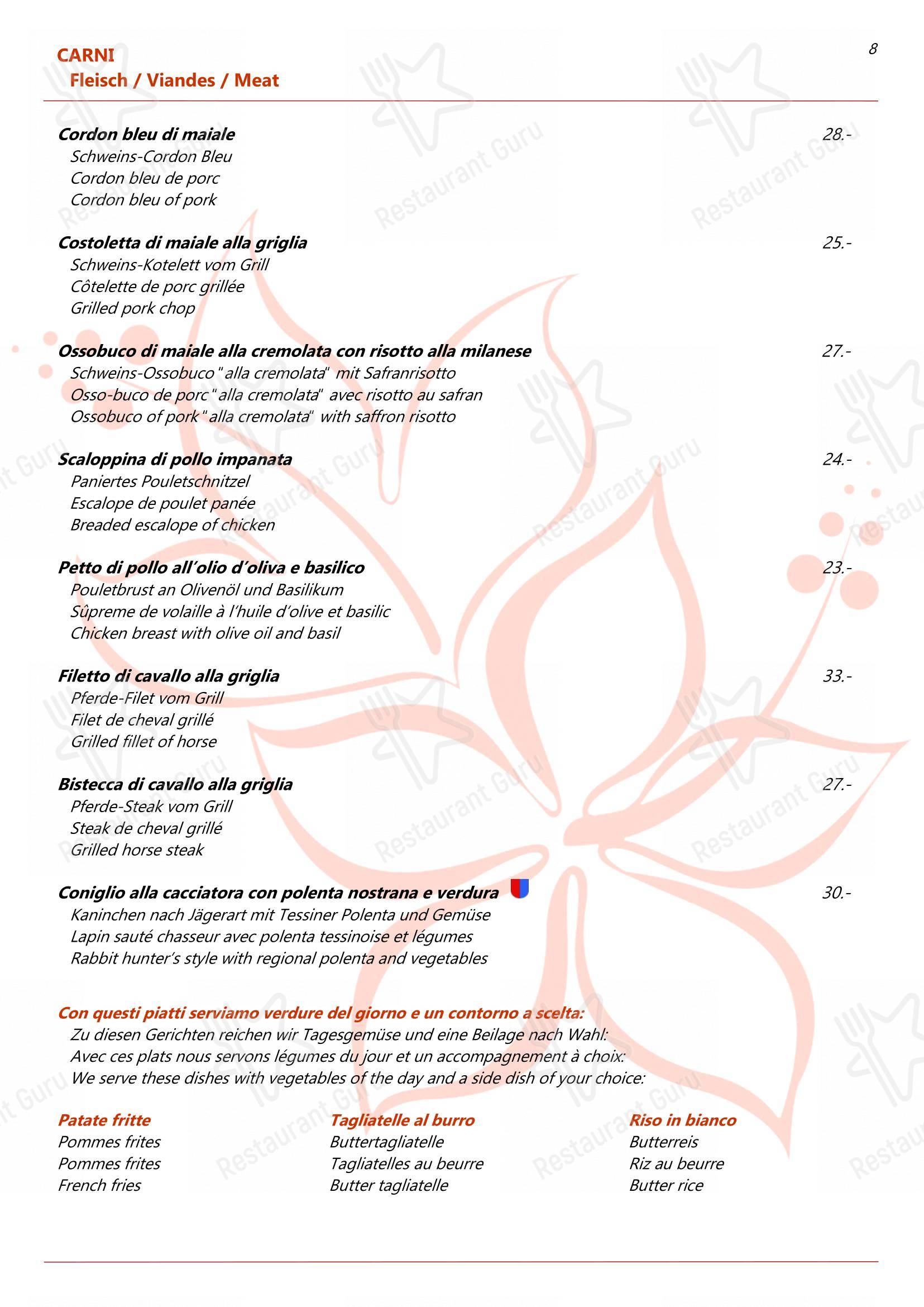 Menu bar per Ristorante dell'Angelo in Locarno