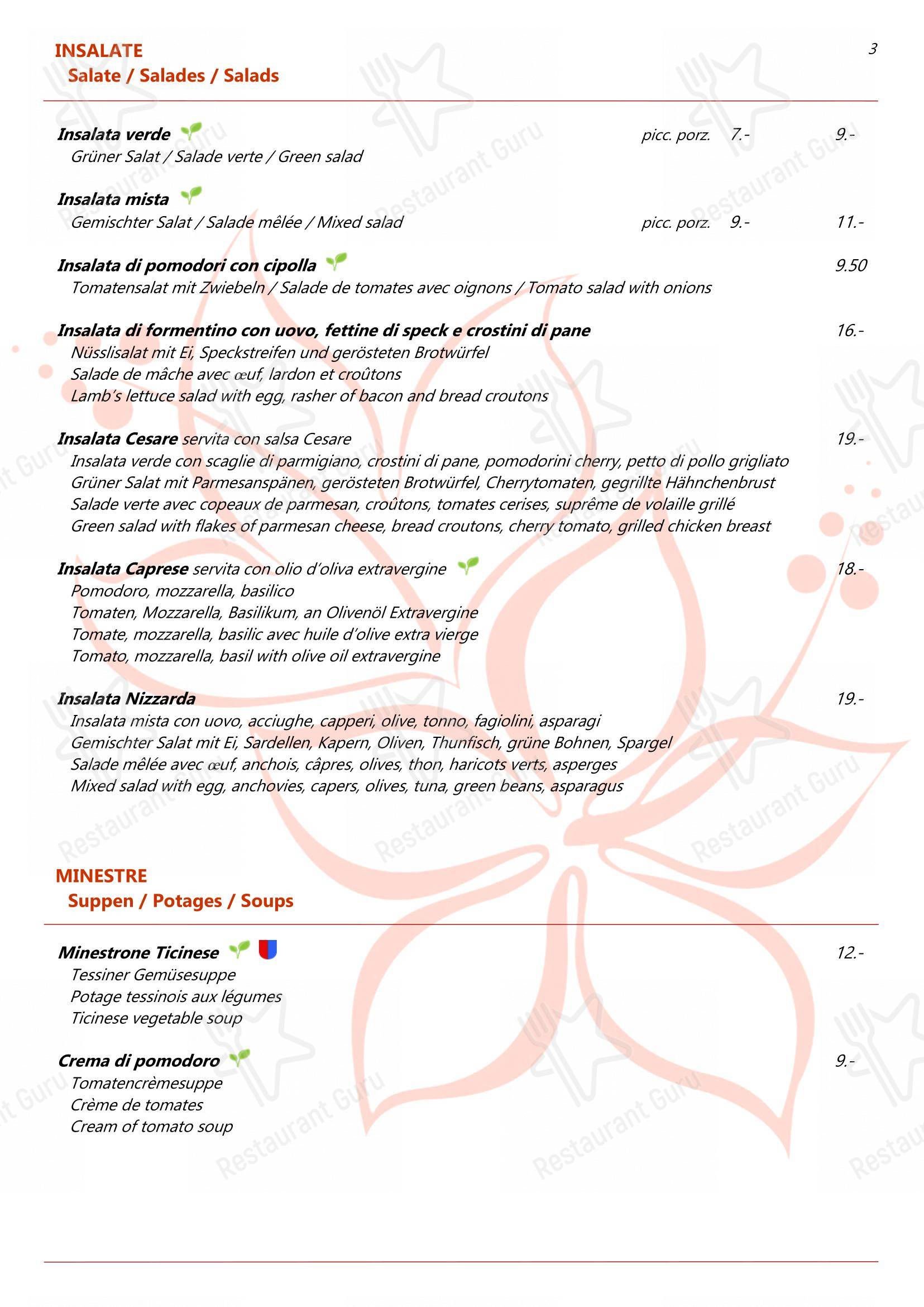 Ristorante dell'Angelo in Locarno - Menu bar