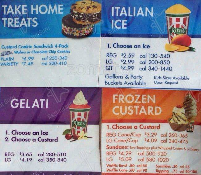 Menu at Rita's Italian Ice & Frozen Custard desserts, Brookhaven