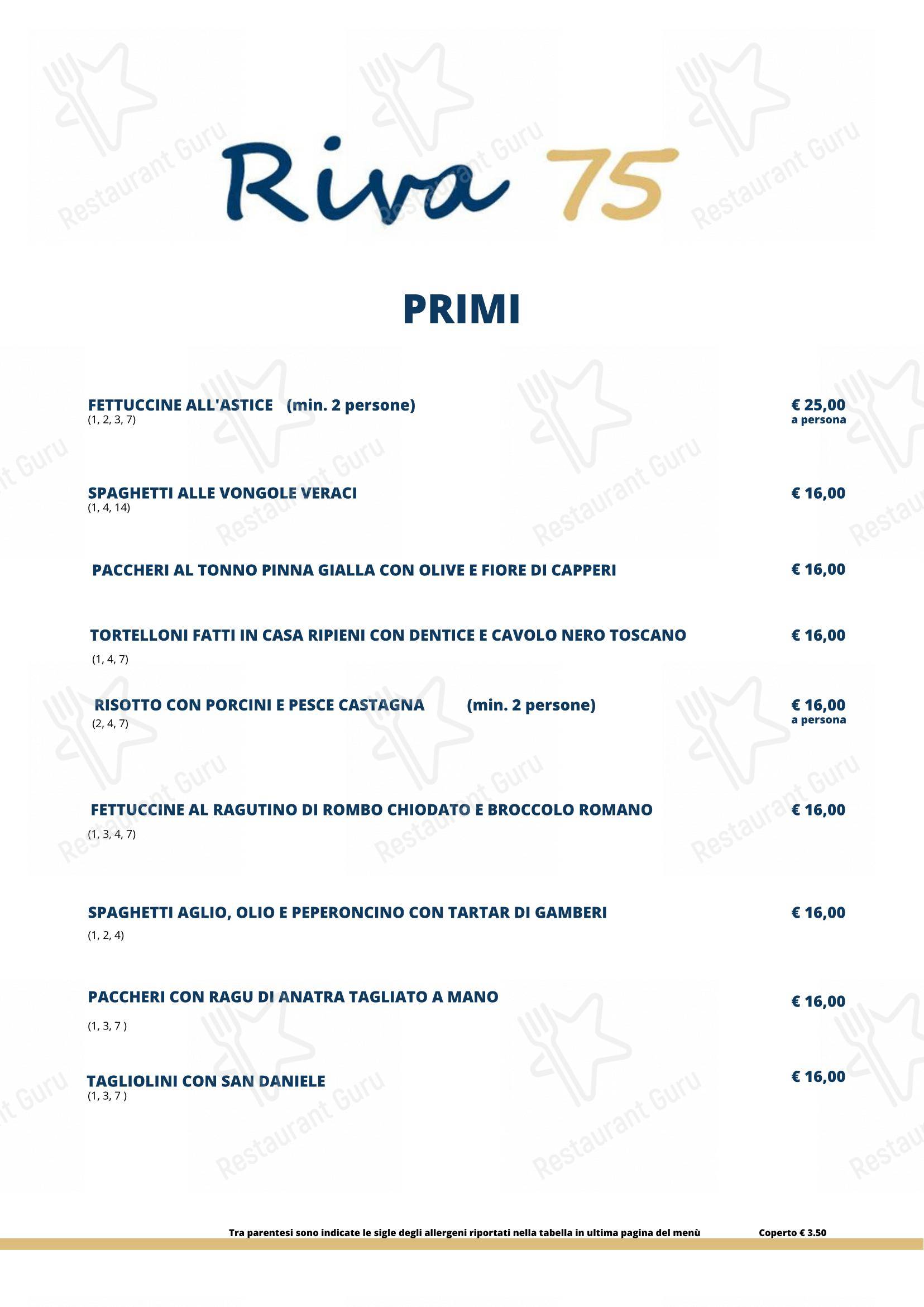 Menu per Riva 75 ristorante