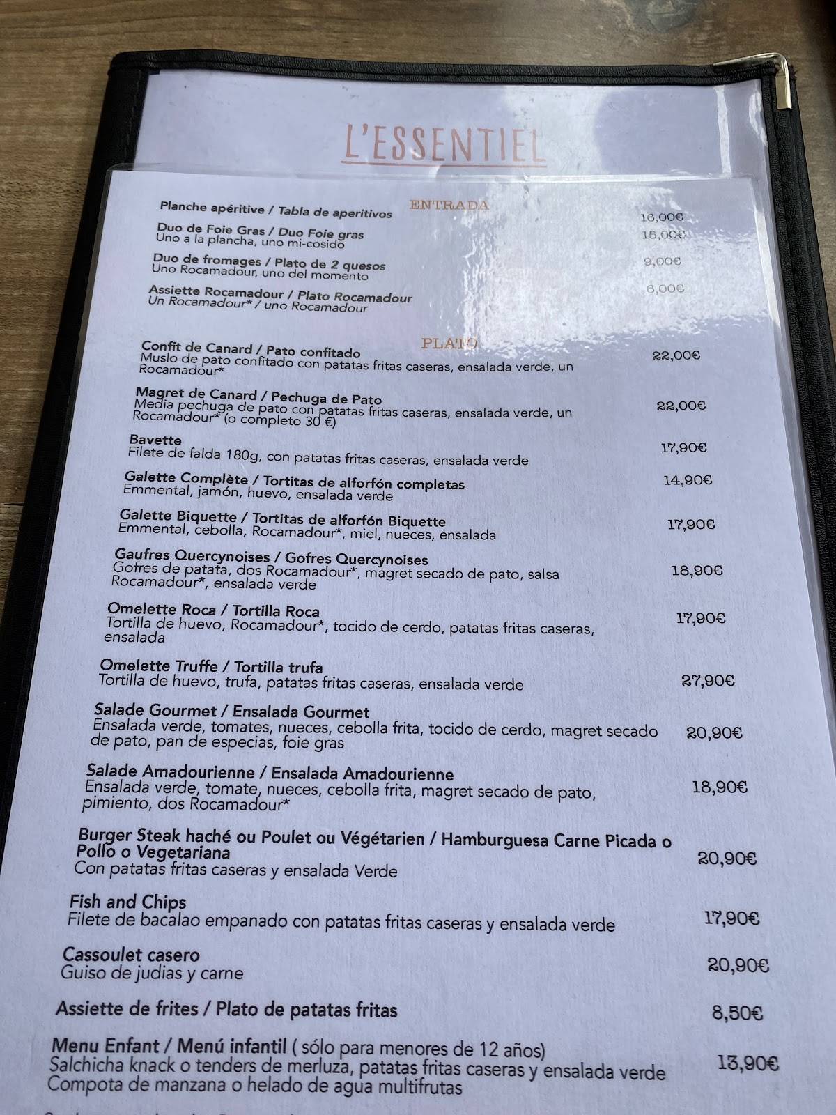 Menu de L'Essentiel
