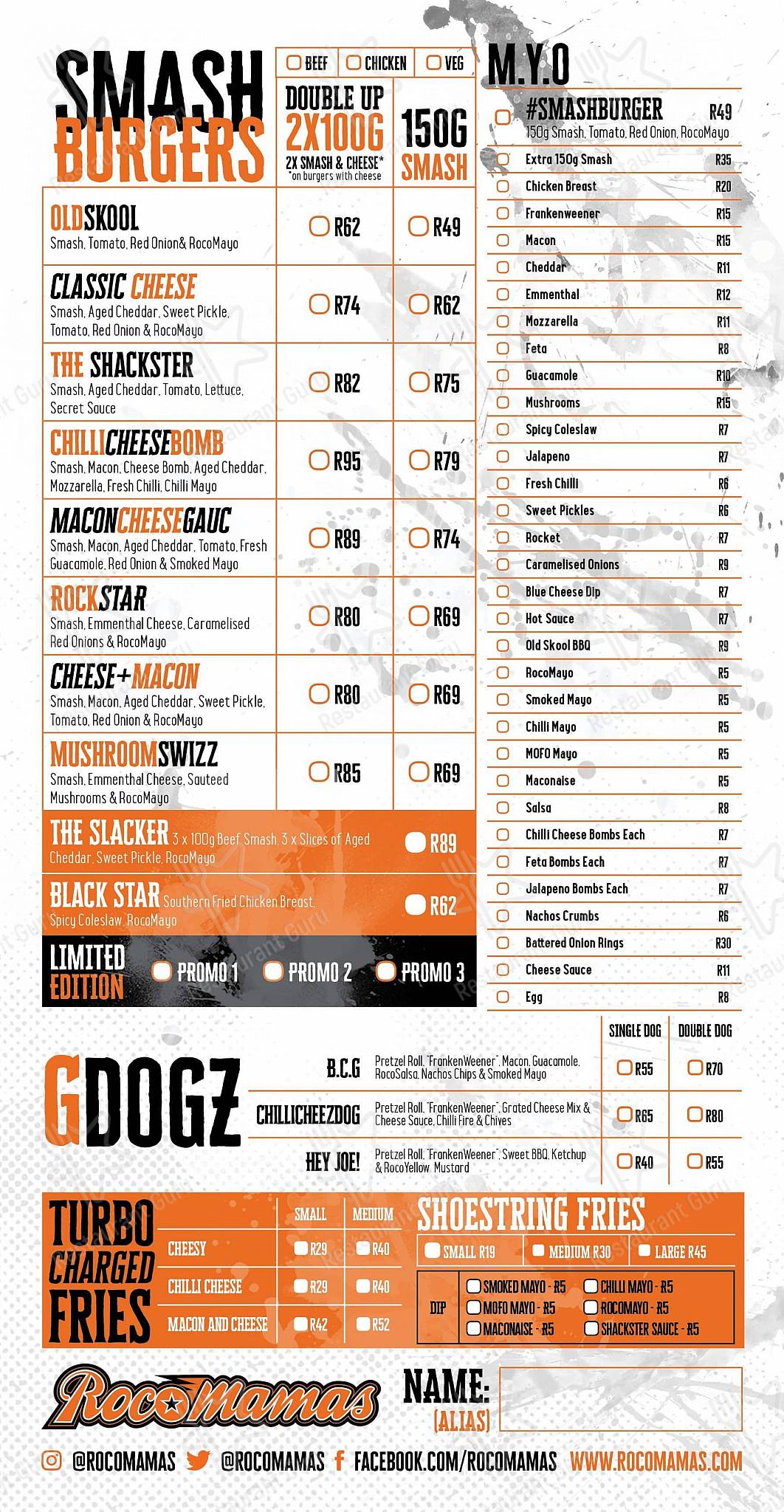 Menu at Florida Road Halaal restaurant, Durban, 118 Florida Rd