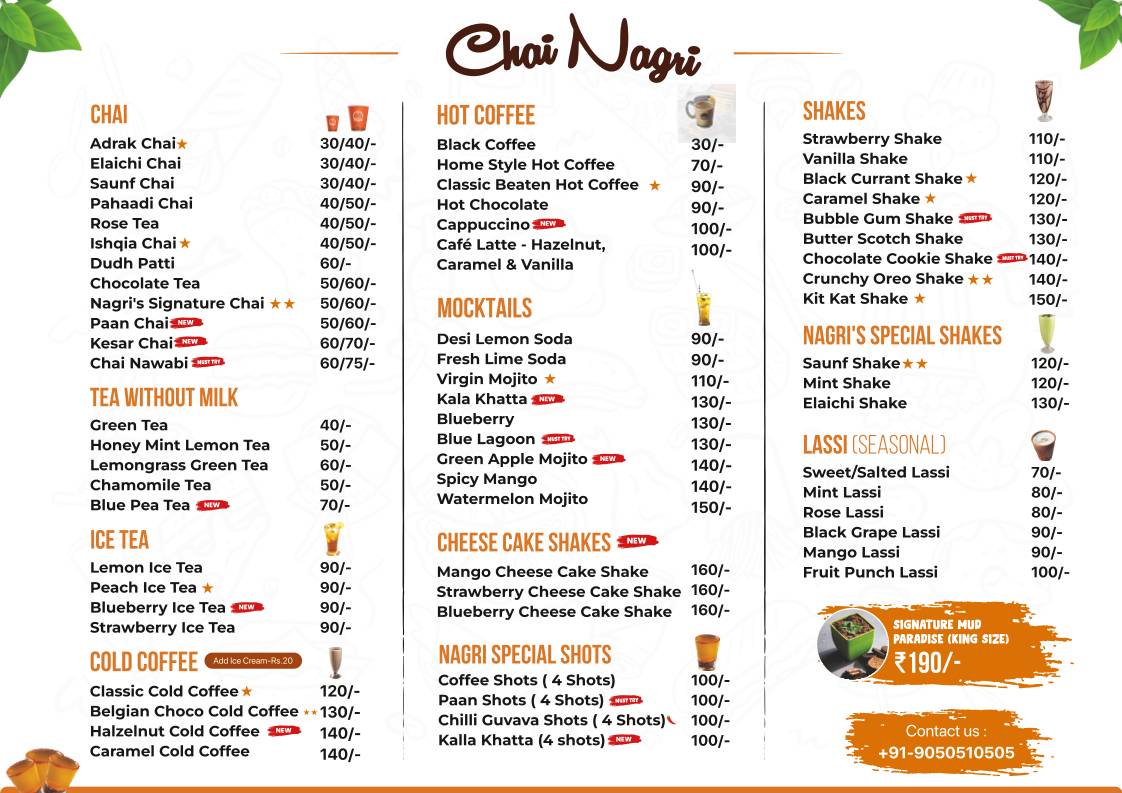 Chai Nagri Rohtak menu