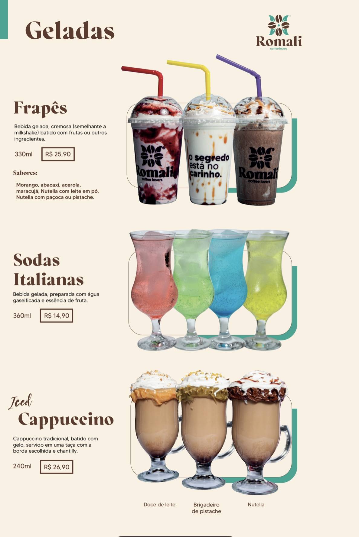 Romali Café Viacatarina, Cafeteria em Palhoça - Cappuccino cardápio