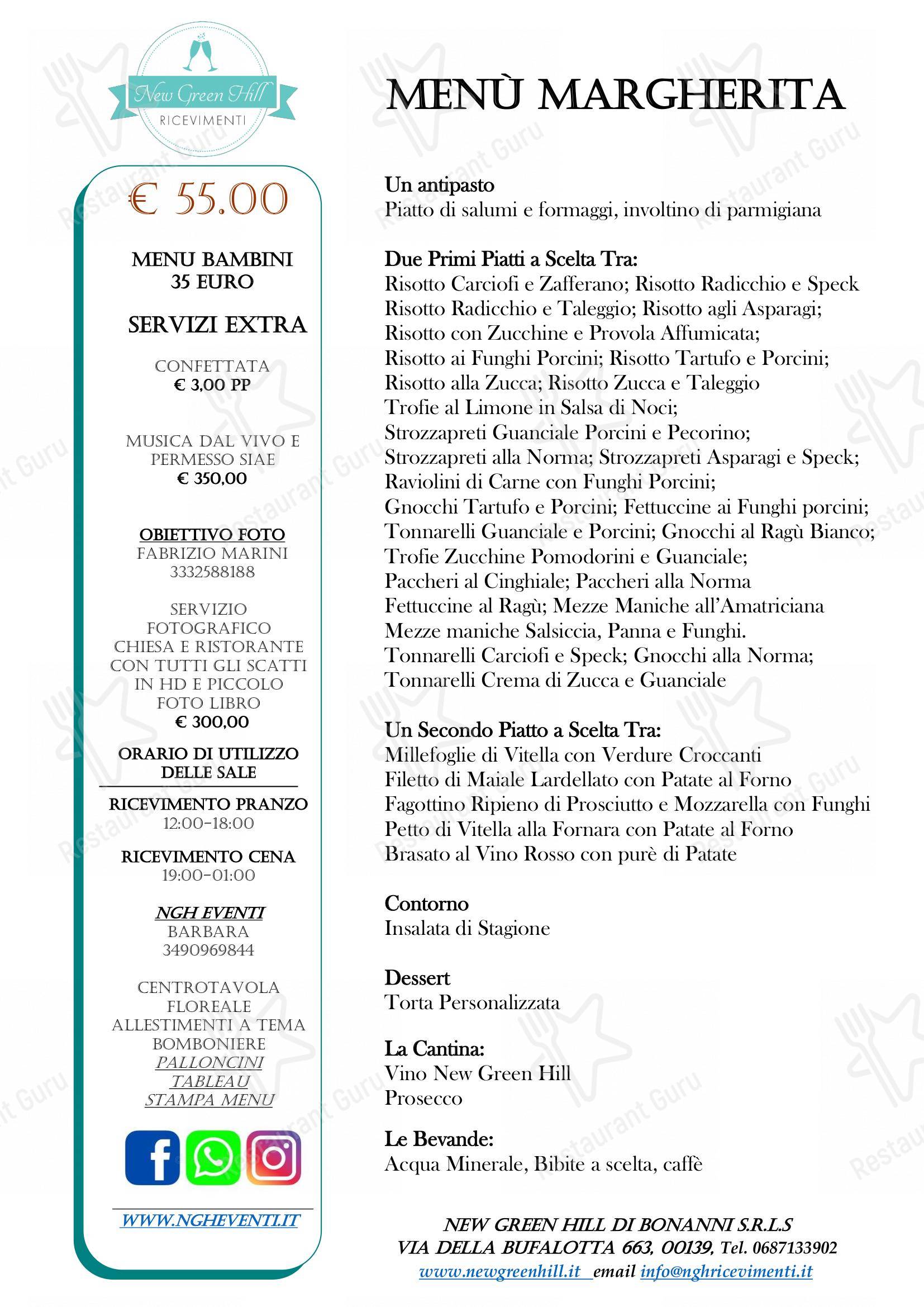 Основное меню per Ristorante New Green Hill ristorante