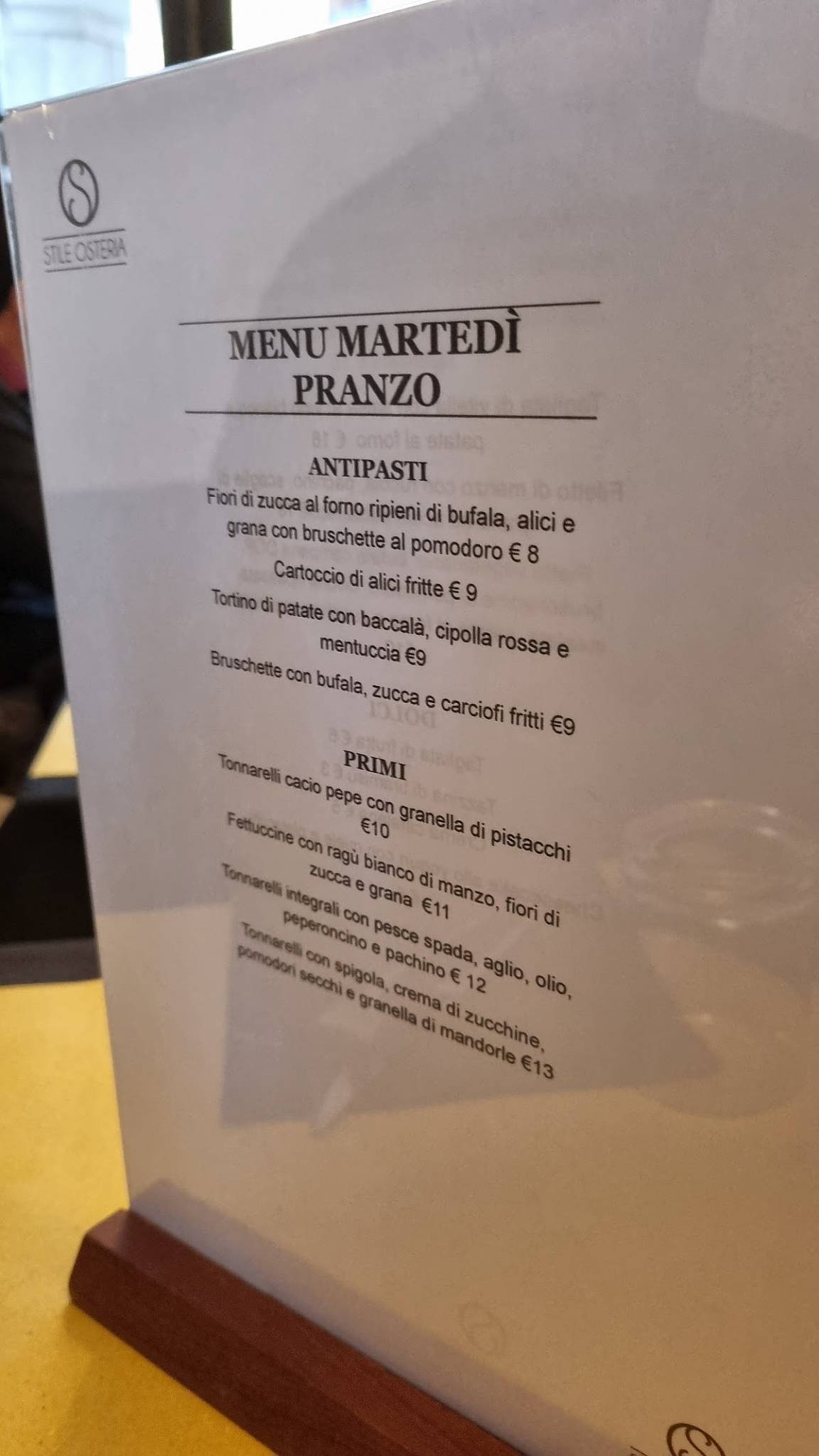 Menu di Stile Osteria 