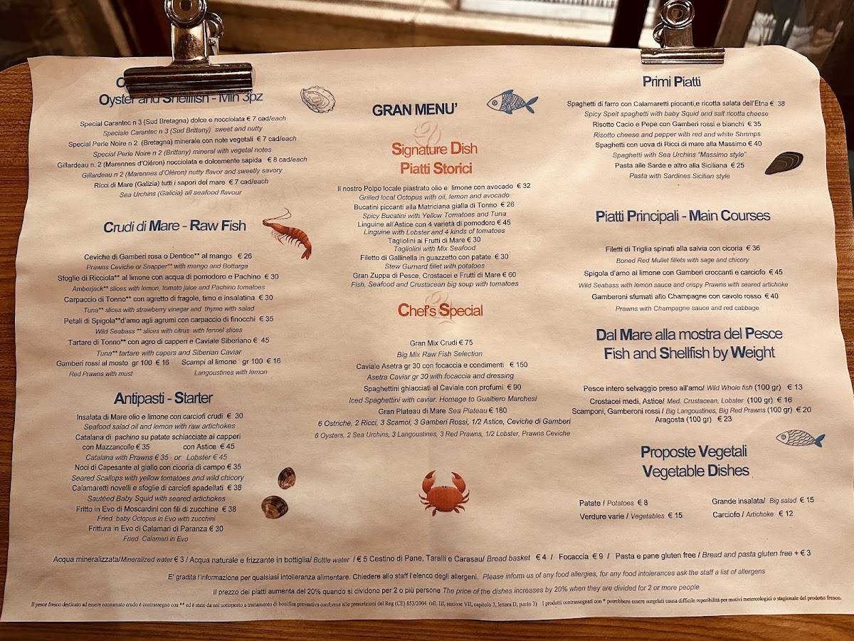 Menu di Trattoria La Rosetta 