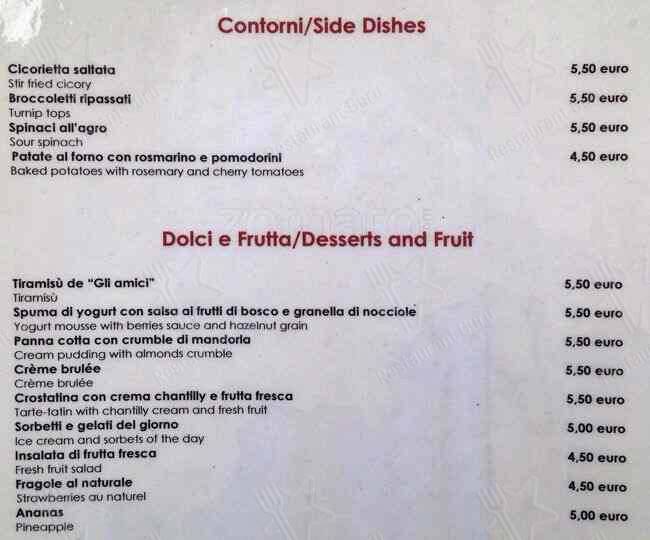 Menu di Trattoria degli Amici 