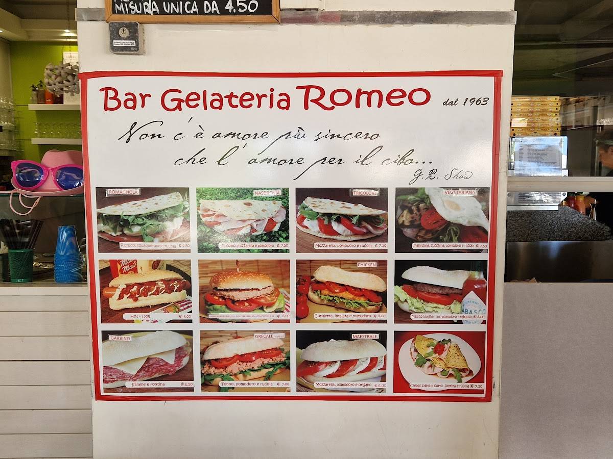 Menu di Bar Romeo Gelateria 