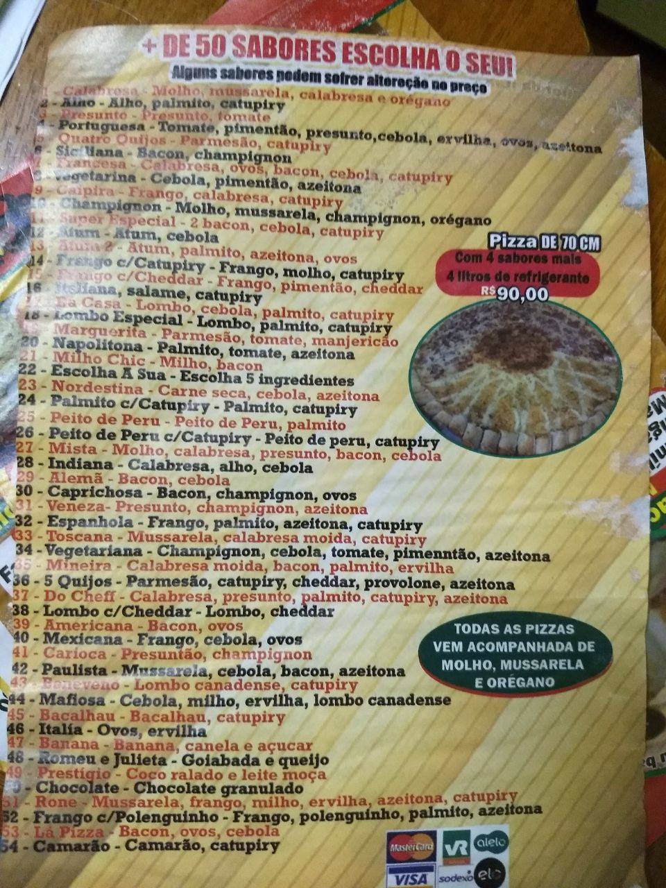 Rone pizza cardápio