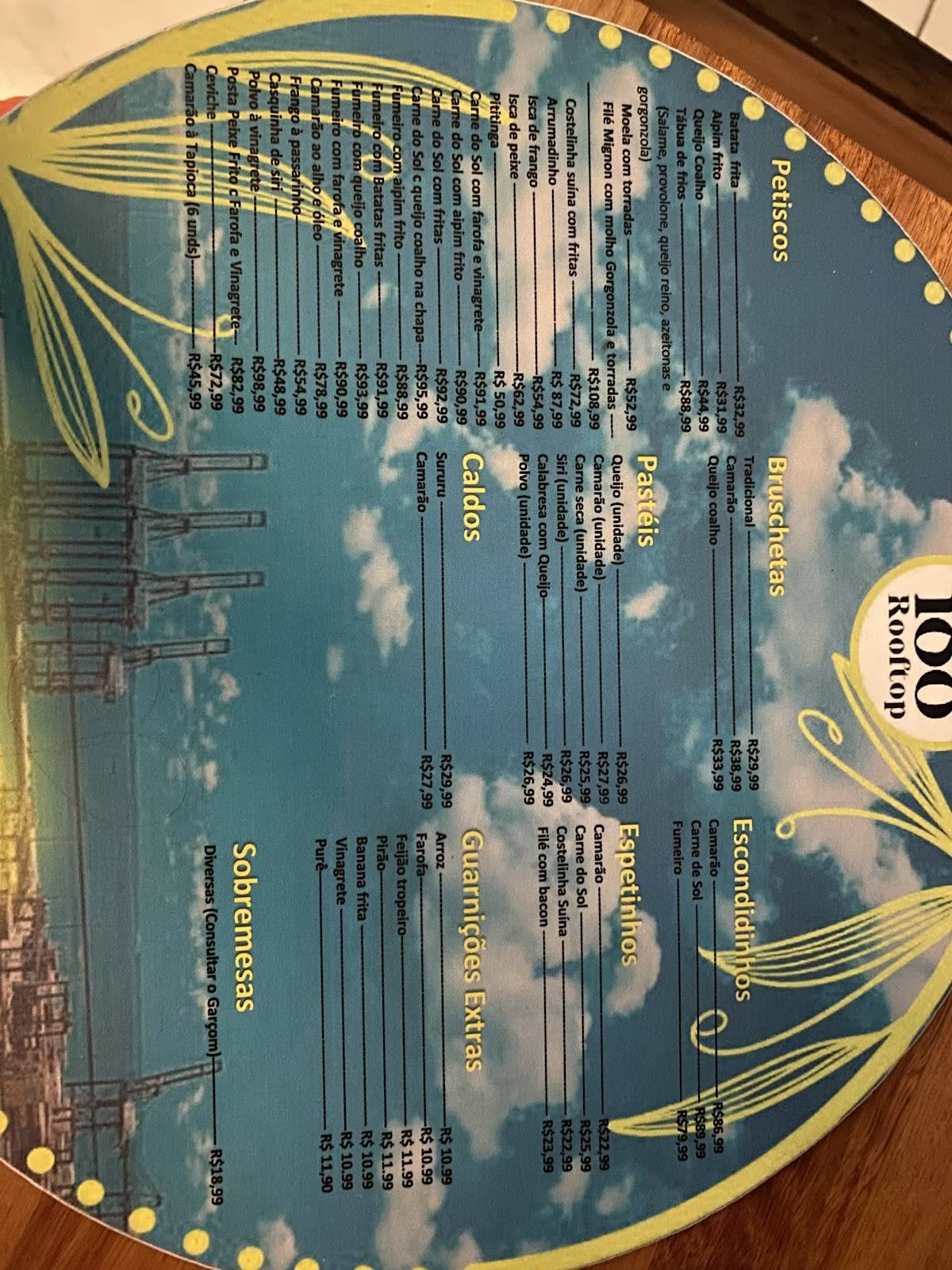 Rooftop 180° cardápio